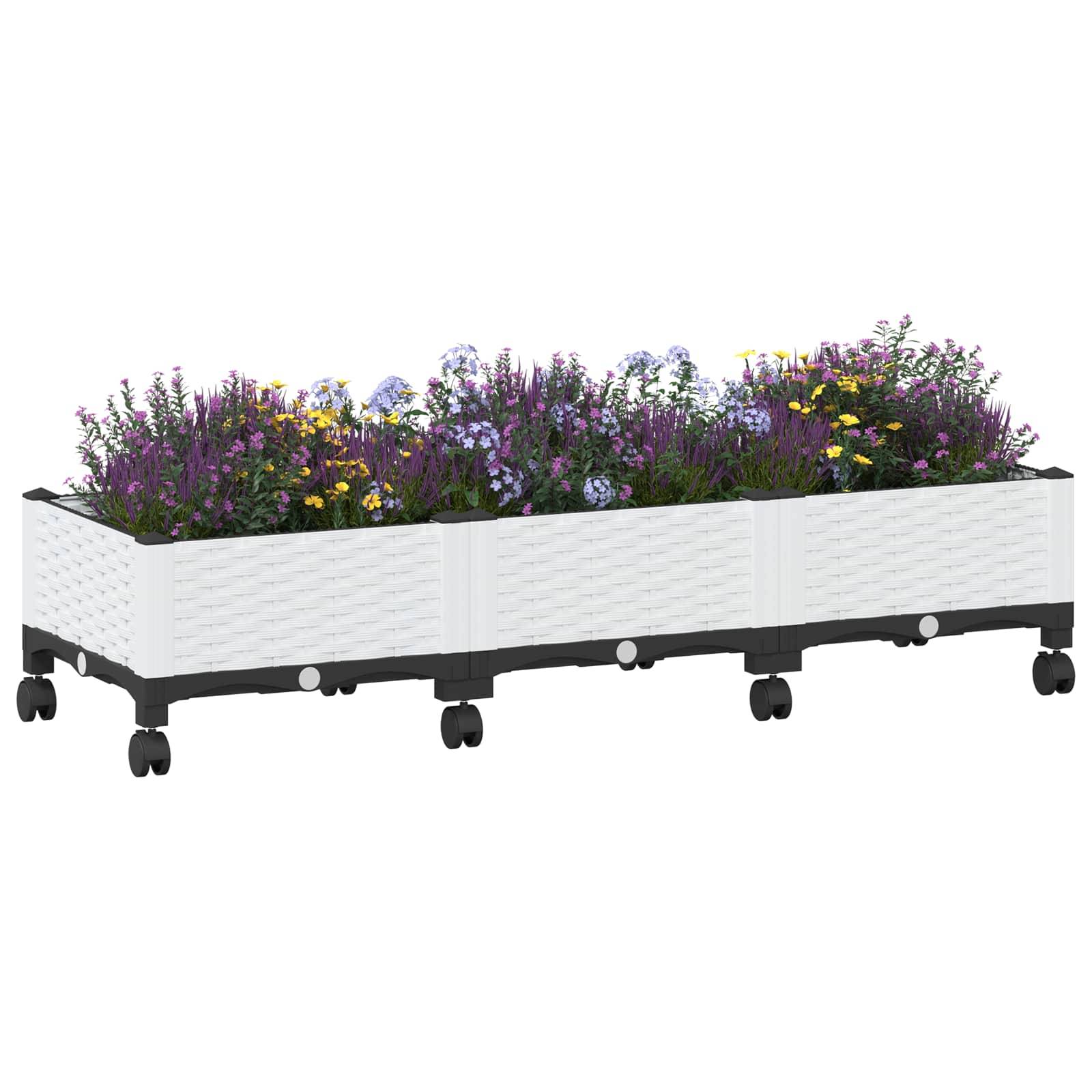 vidaXL Gartenpflanzer mit Rädern Weiß 120 x 40 x 33 cm PP