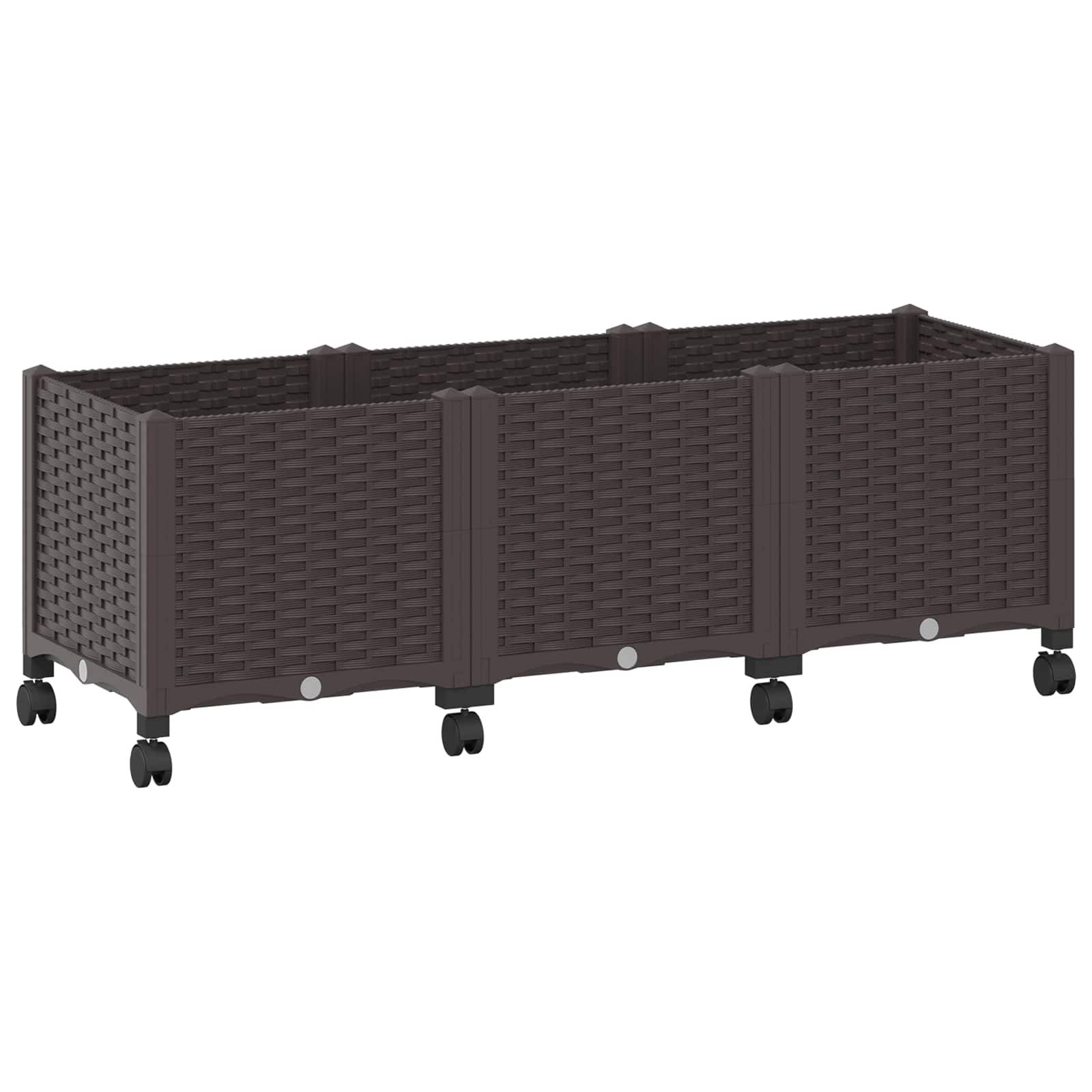 vidaXL Gartenpflanzer mit Rädern Braun 120 x 40 x 44 cm PP