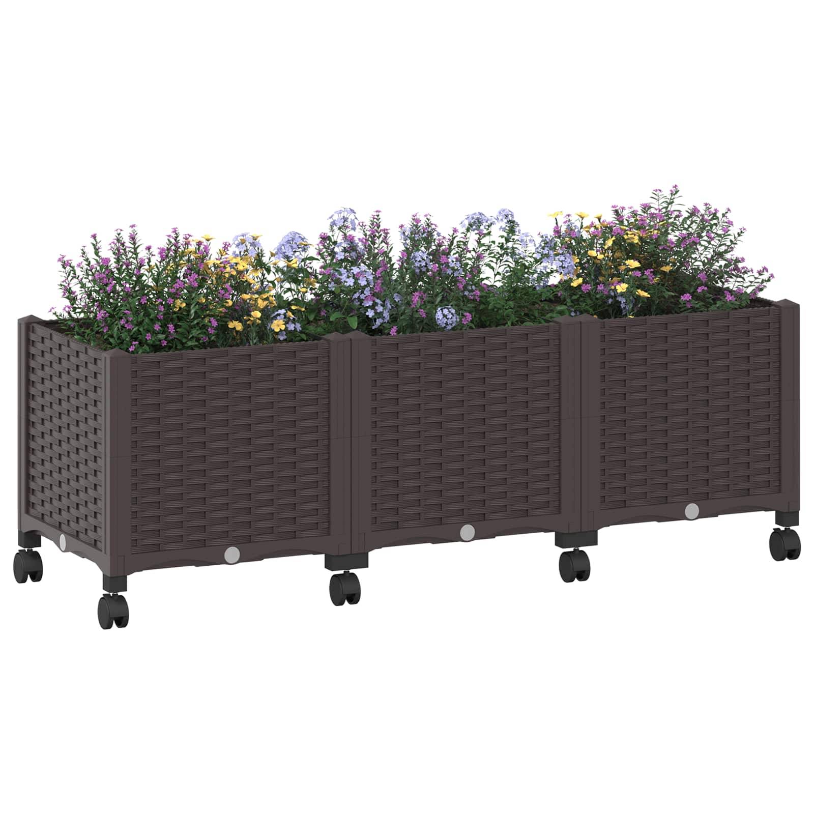 vidaXL Gartenpflanzer mit Rädern Braun 120 x 40 x 44 cm PP