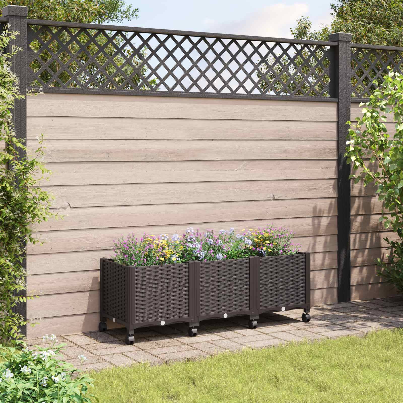vidaXL Gartenpflanzer mit Rädern Braun 120 x 40 x 44 cm PP
