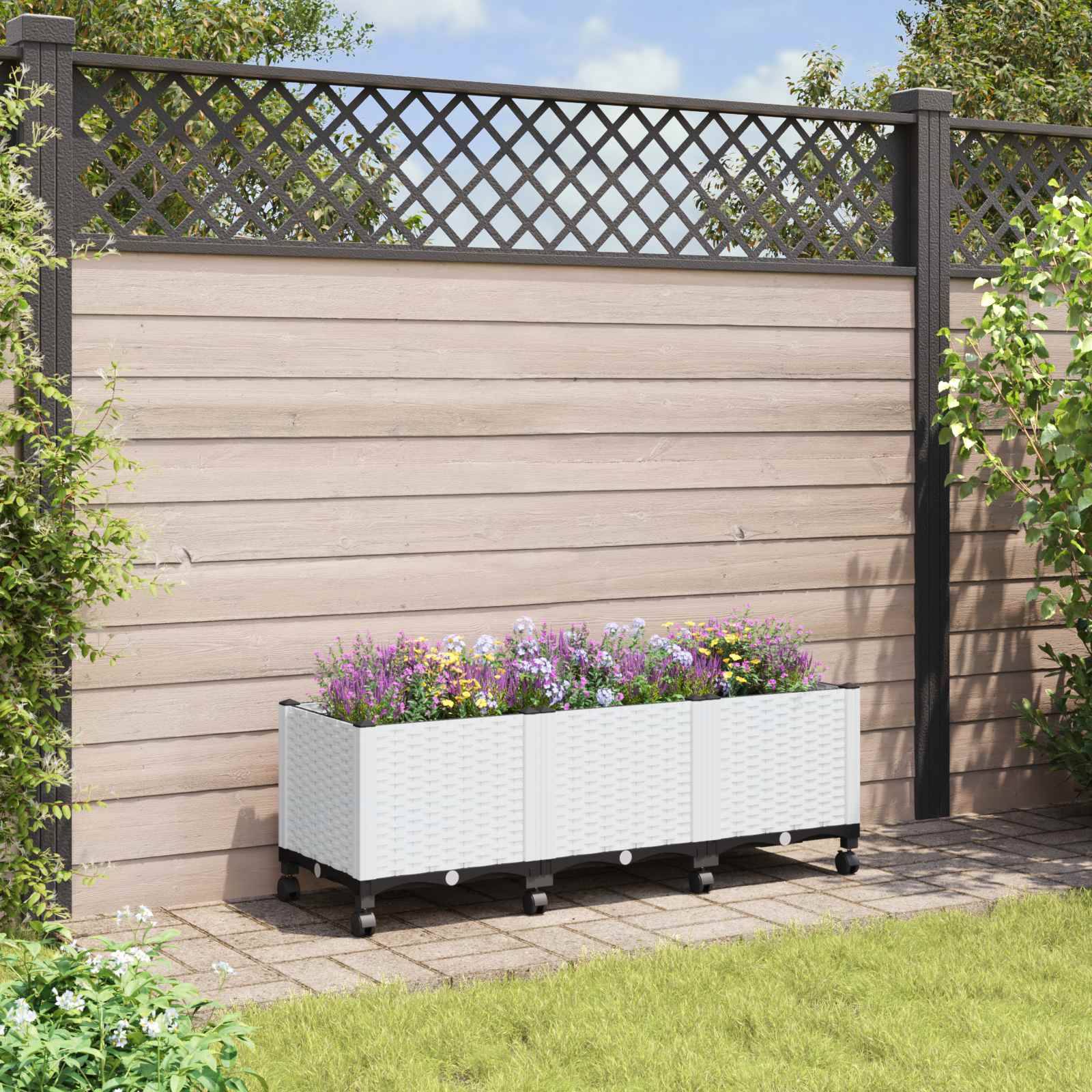 vidaXL Gartenpflanzer mit Rädern Weiß 120 x 40 x 48 cm PP
