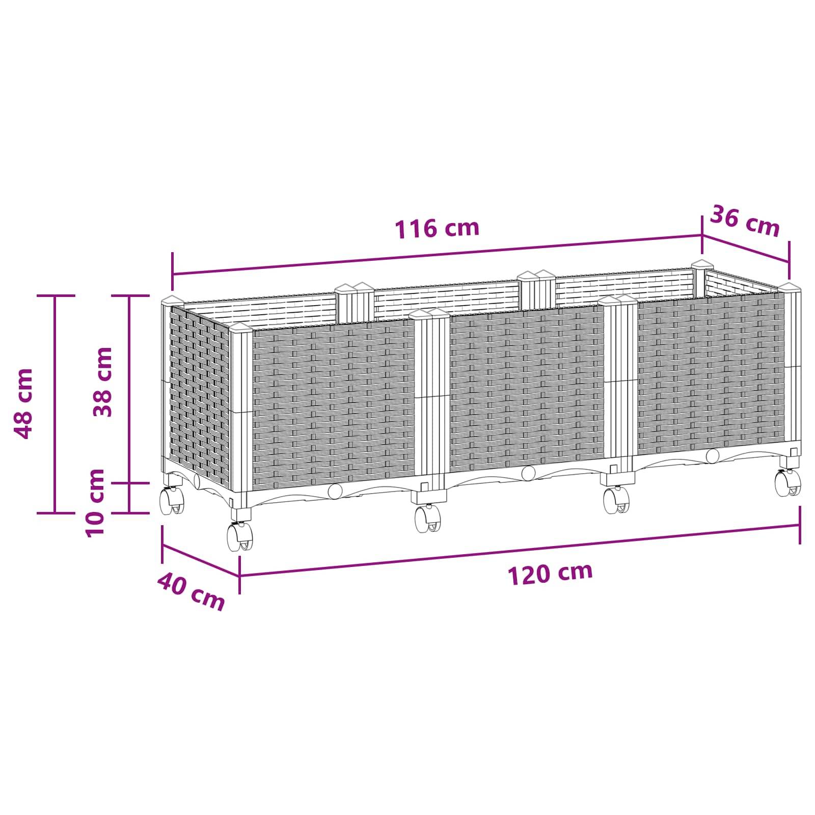 vidaXL Gartenpflanzer mit Rädern Weiß 120 x 40 x 48 cm PP
