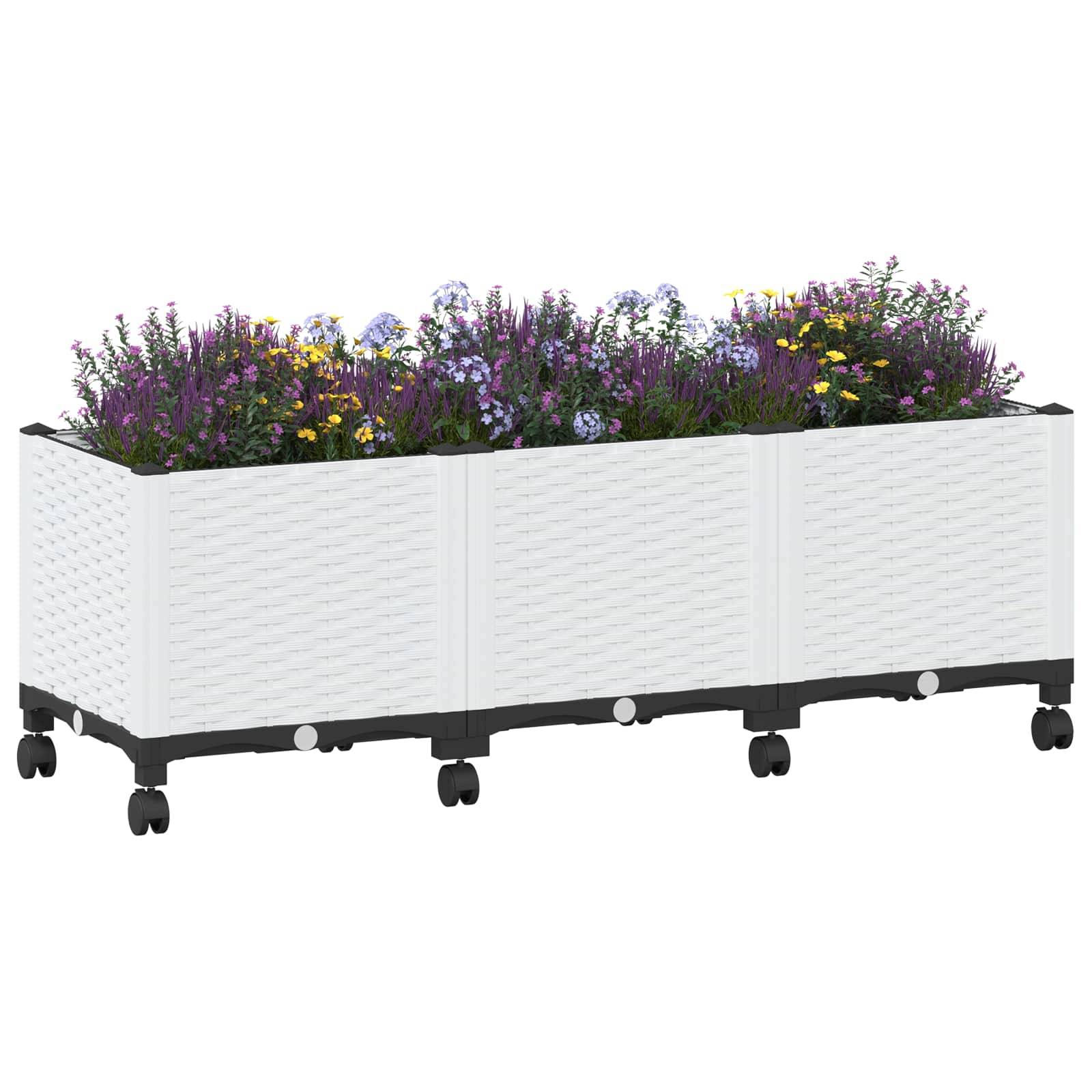 vidaXL Gartenpflanzer mit Rädern Weiß 120 x 40 x 48 cm PP