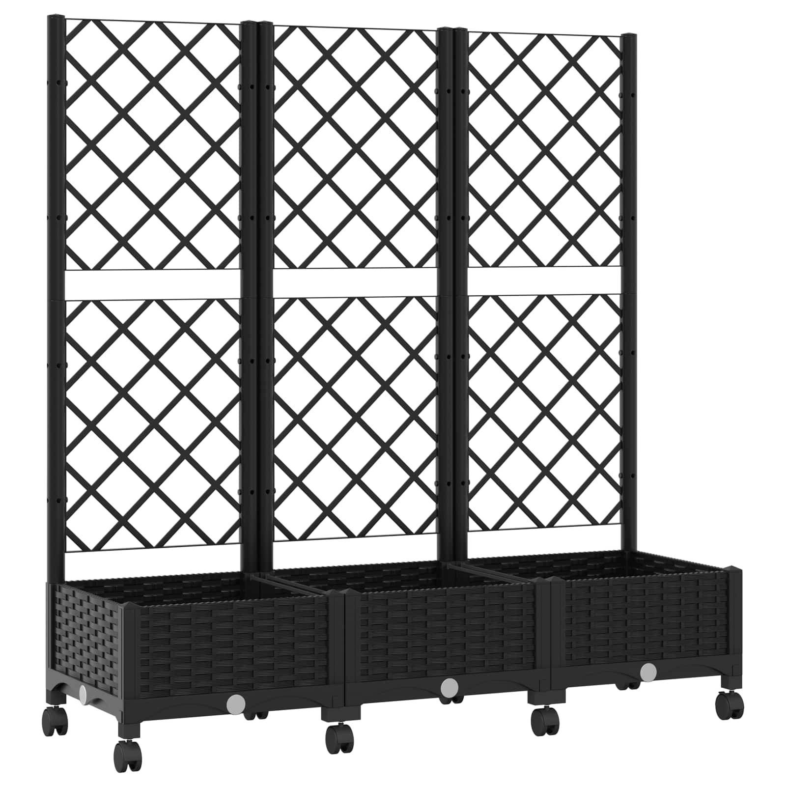 vidaXL Pflanzkübel mit Spalier und Rädern Schwarz 120 x 40 x 131,5 cm