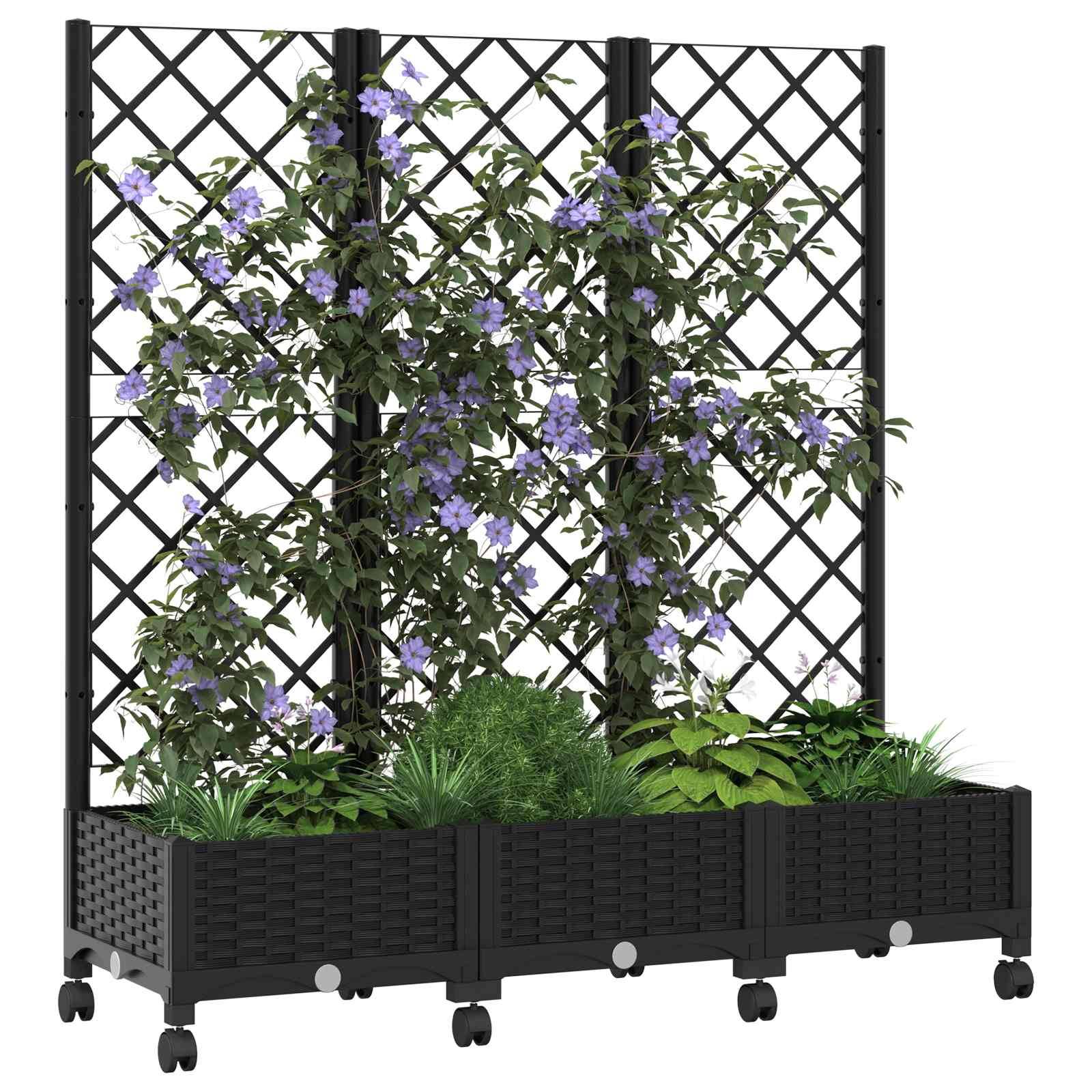 vidaXL Pflanzkübel mit Spalier und Rädern Schwarz 120 x 40 x 131,5 cm