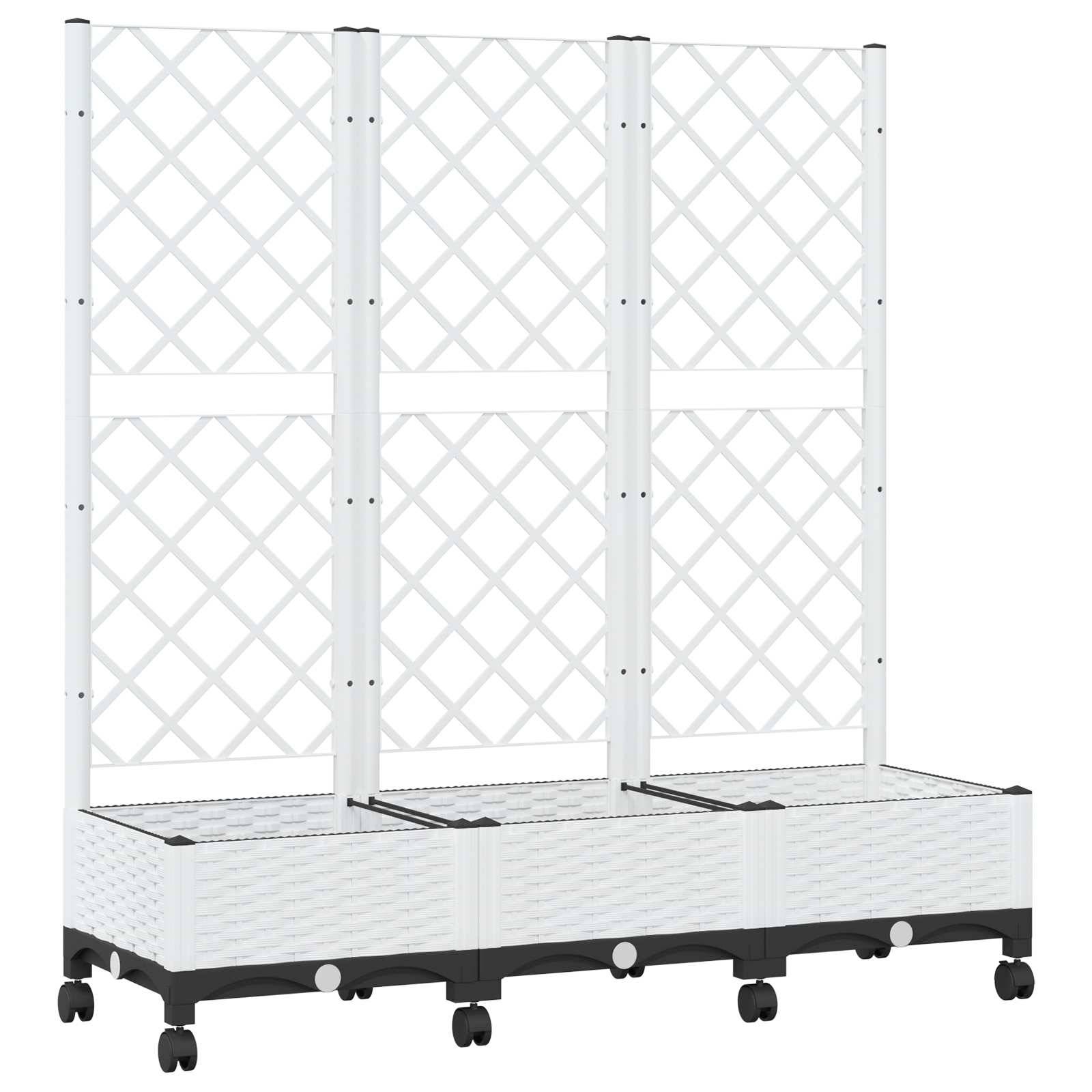 vidaXL Pflanzkübel mit Spalier und Rädern Weiß 120 x 40 x 131,5 cm PP