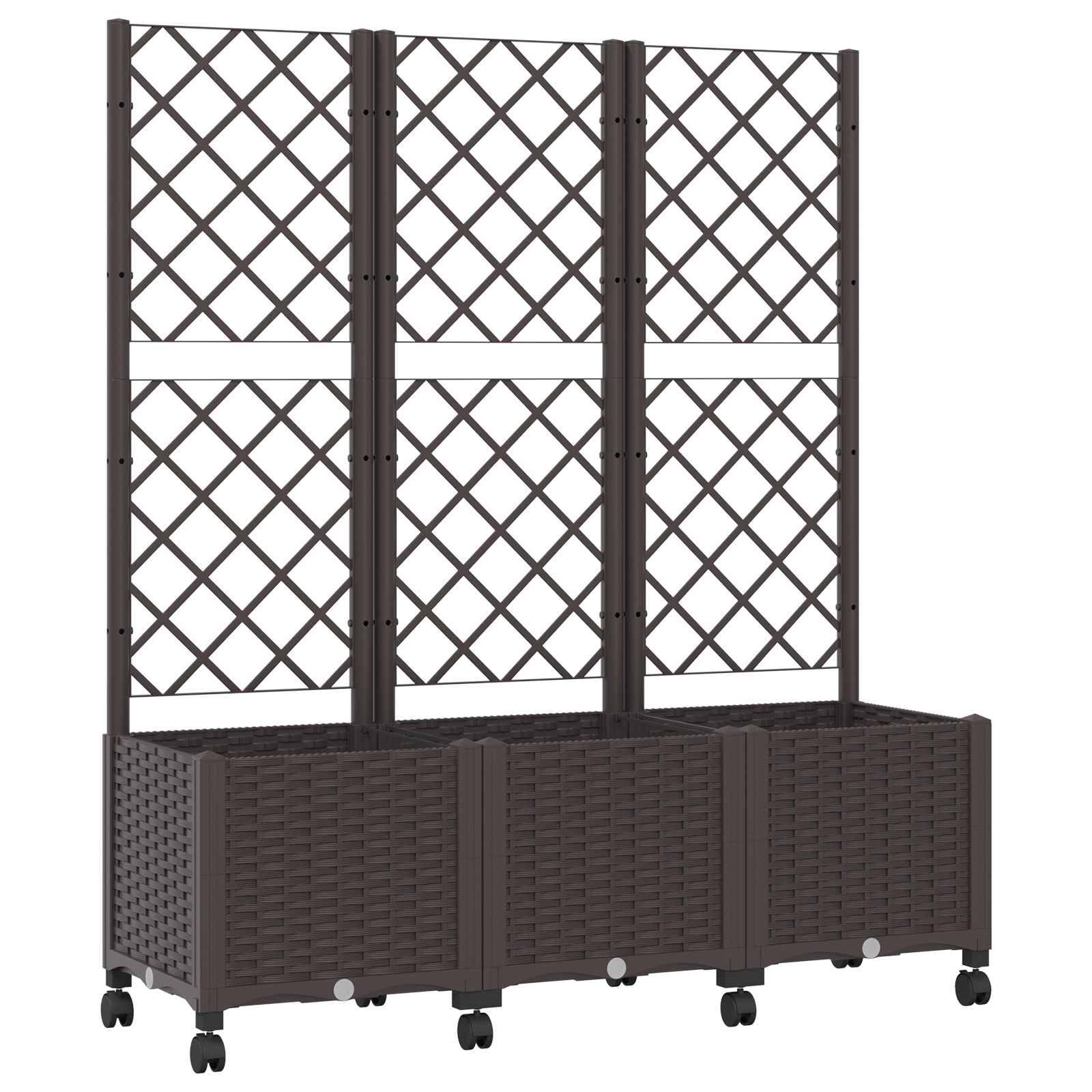 vidaXL Pflanzkübel mit Spalier und Rädern Braun 120 x 40 x 146 cm PP
