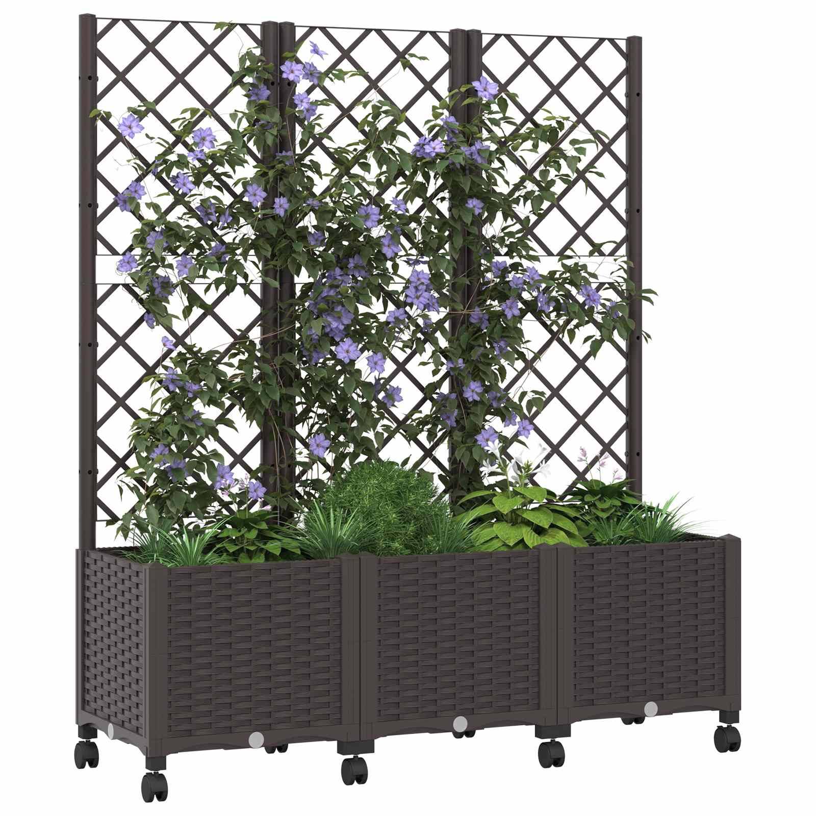 vidaXL Pflanzkübel mit Spalier und Rädern Braun 120 x 40 x 146 cm PP