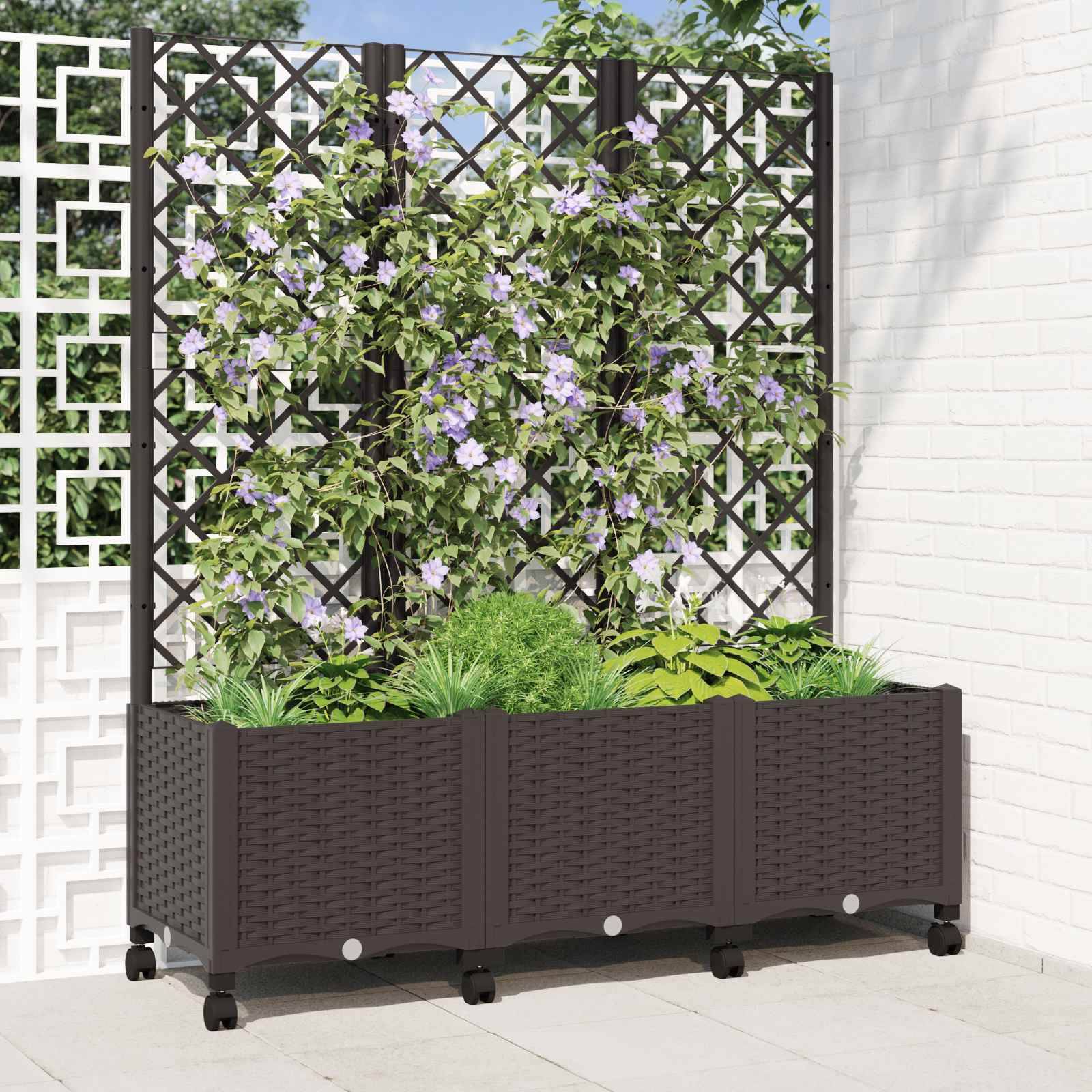 vidaXL Pflanzkübel mit Spalier und Rädern Braun 120 x 40 x 146 cm PP
