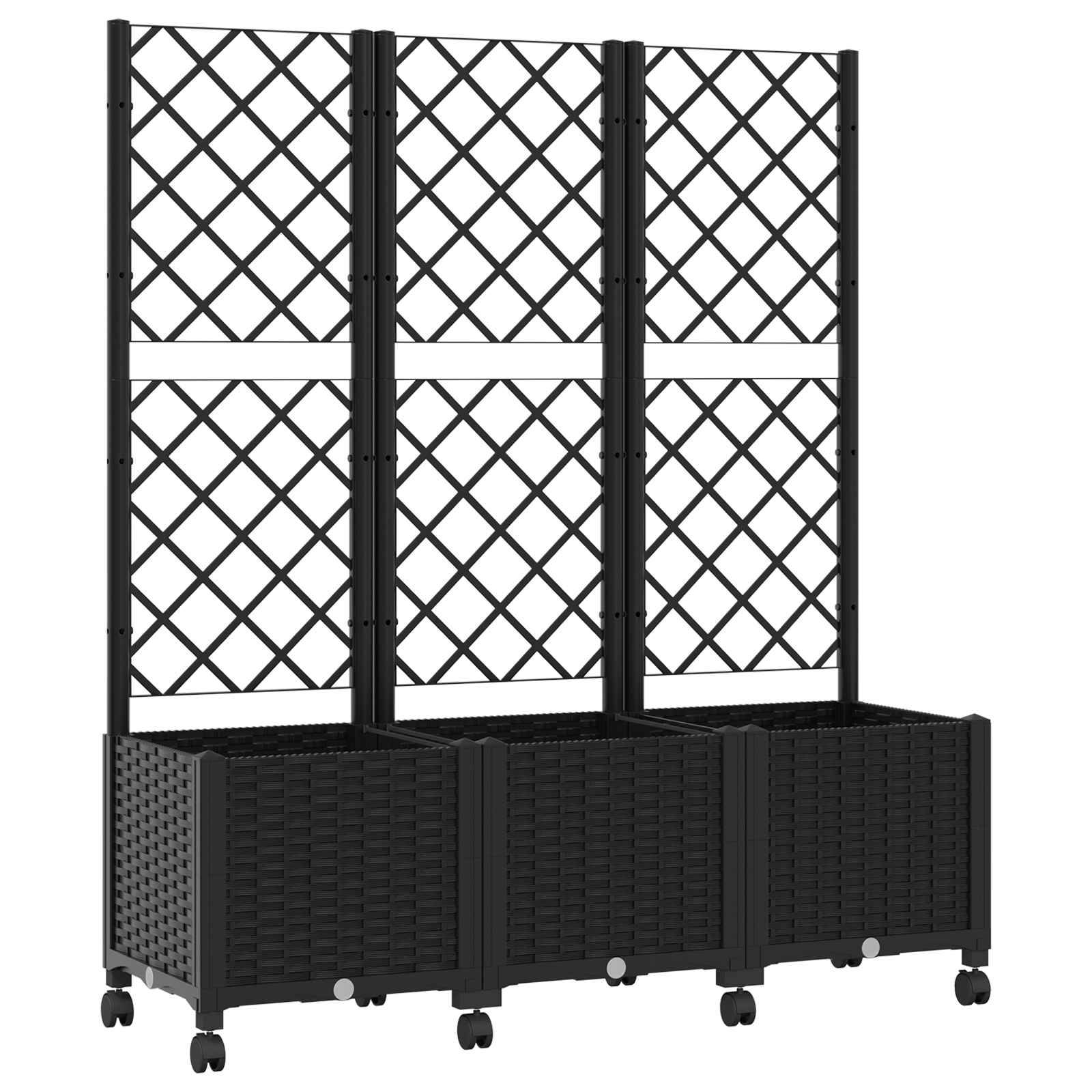 vidaXL Pflanzkübel mit Spalier und Rädern Schwarz 120 x 40 x 146 cm PP