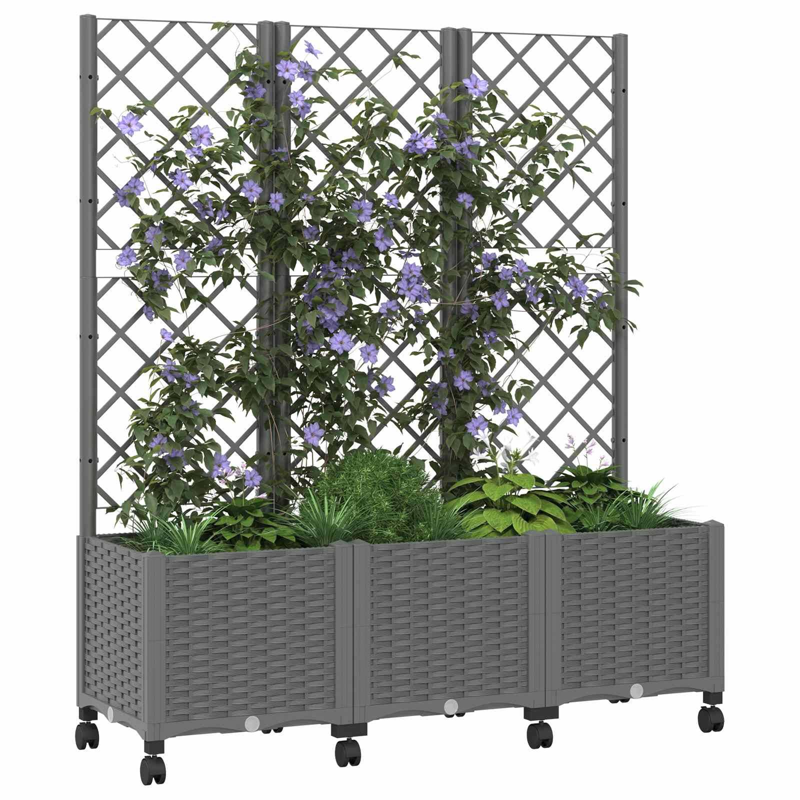 vidaXL Pflanzkübel mit Spalier und Rädern Hellgrau 120 x 40 x 146 cm