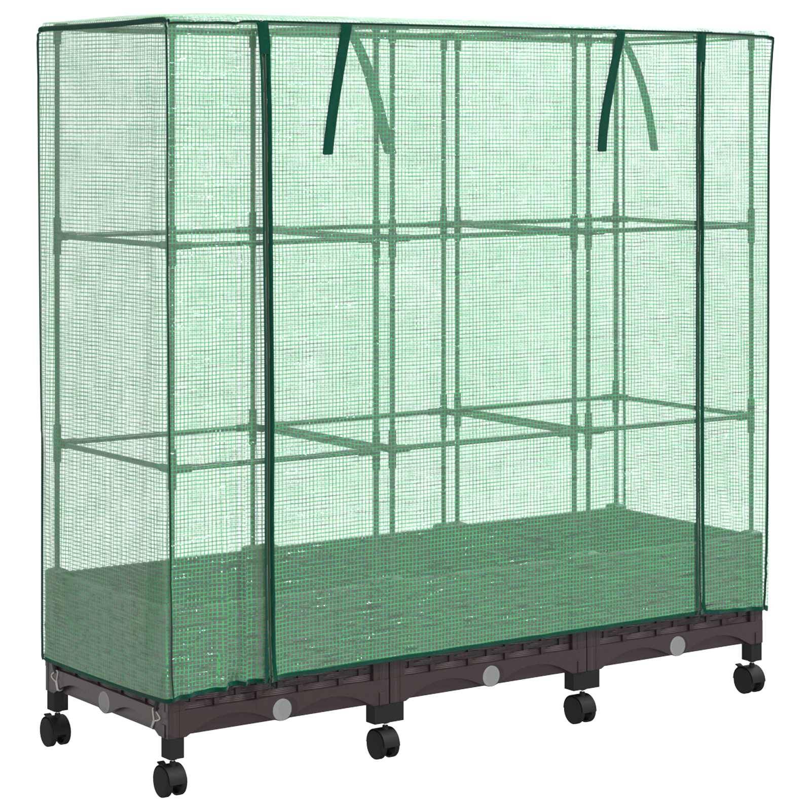 vidaXL Gartenplanter mit Gewächshausabdeckung und Rädern 3 Stk. Braun