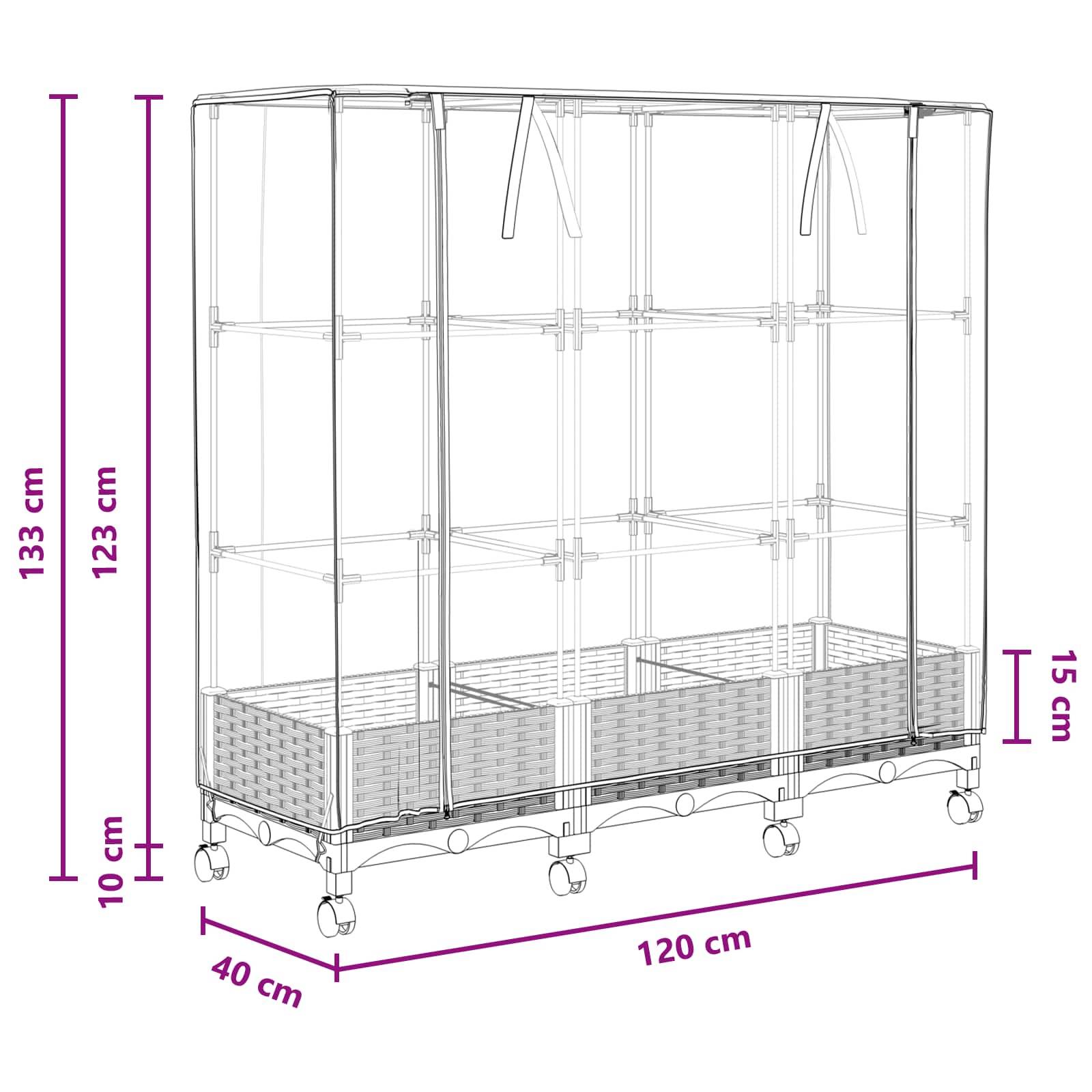 vidaXL Gartenplanter mit Gewächshausabdeckung und Rädern 3 Stk. Braun