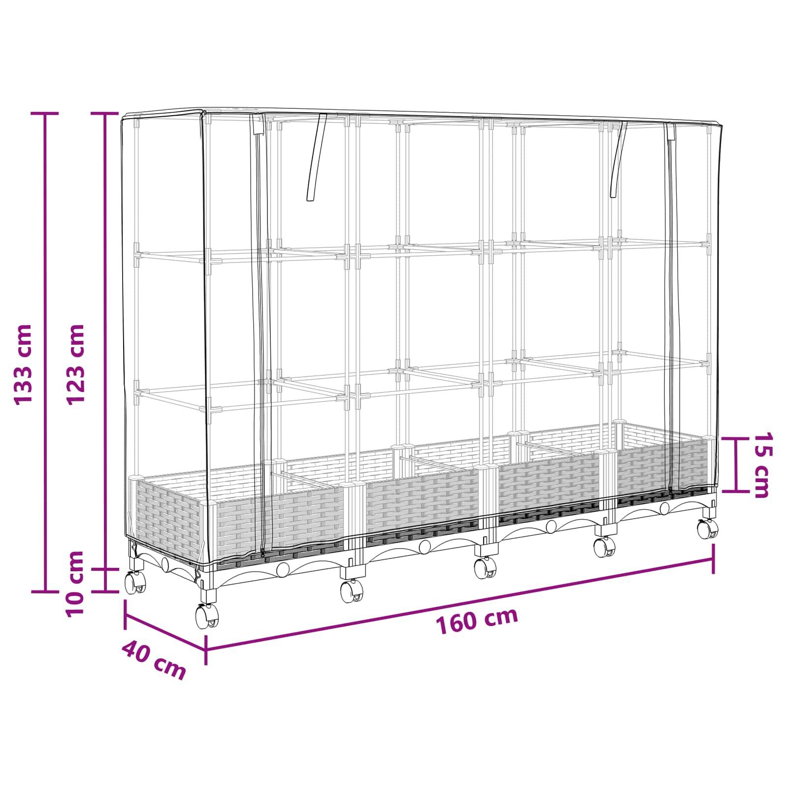 vidaXL Gartenplanter mit Gewächshausabdeckung und Rädern 3 Stk. PP