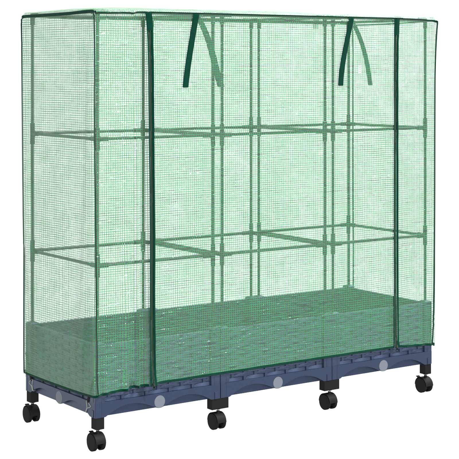 vidaXL Gartenplanter mit Gewächshausabdeckung und Rädern 3 Stk. PP