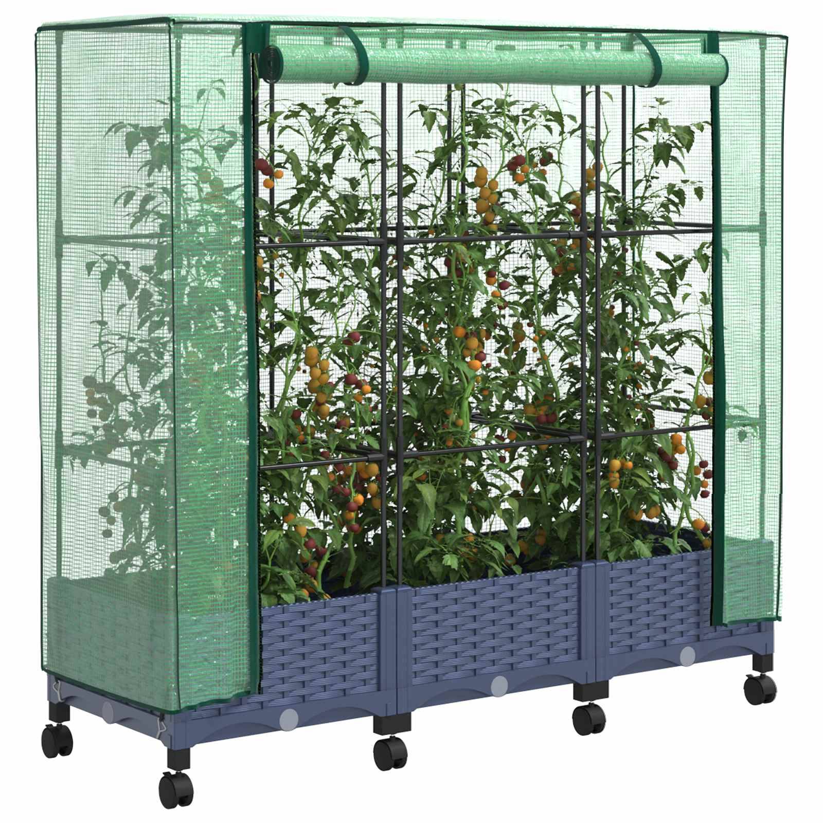vidaXL Gartenplanter mit Gewächshausabdeckung und Rädern 3 Stk. PP