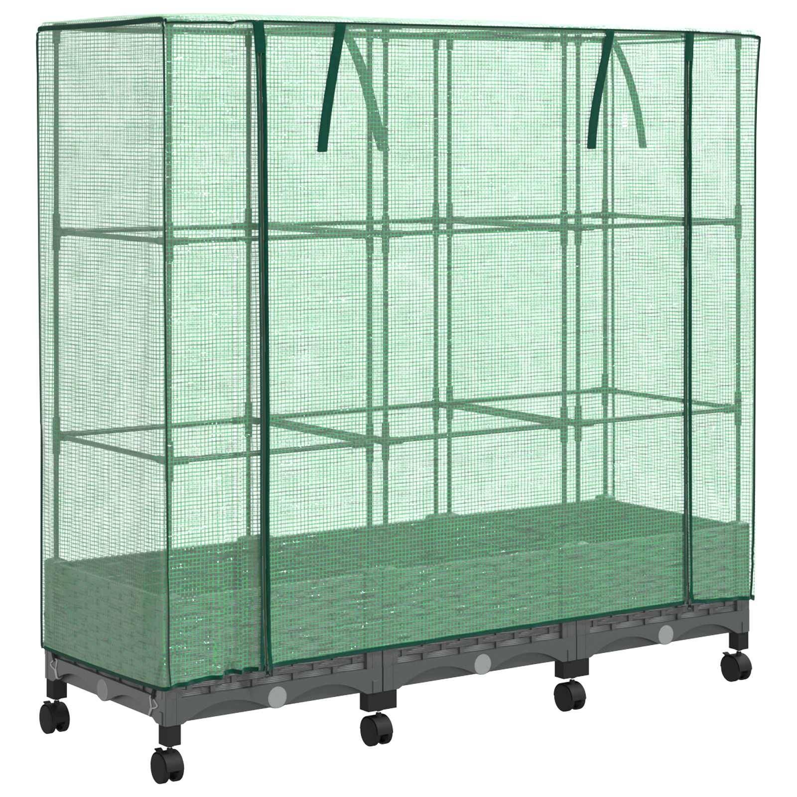 vidaXL Gartenplanter mit Gewächshausabdeckung und Rädern 3 Stk. PP