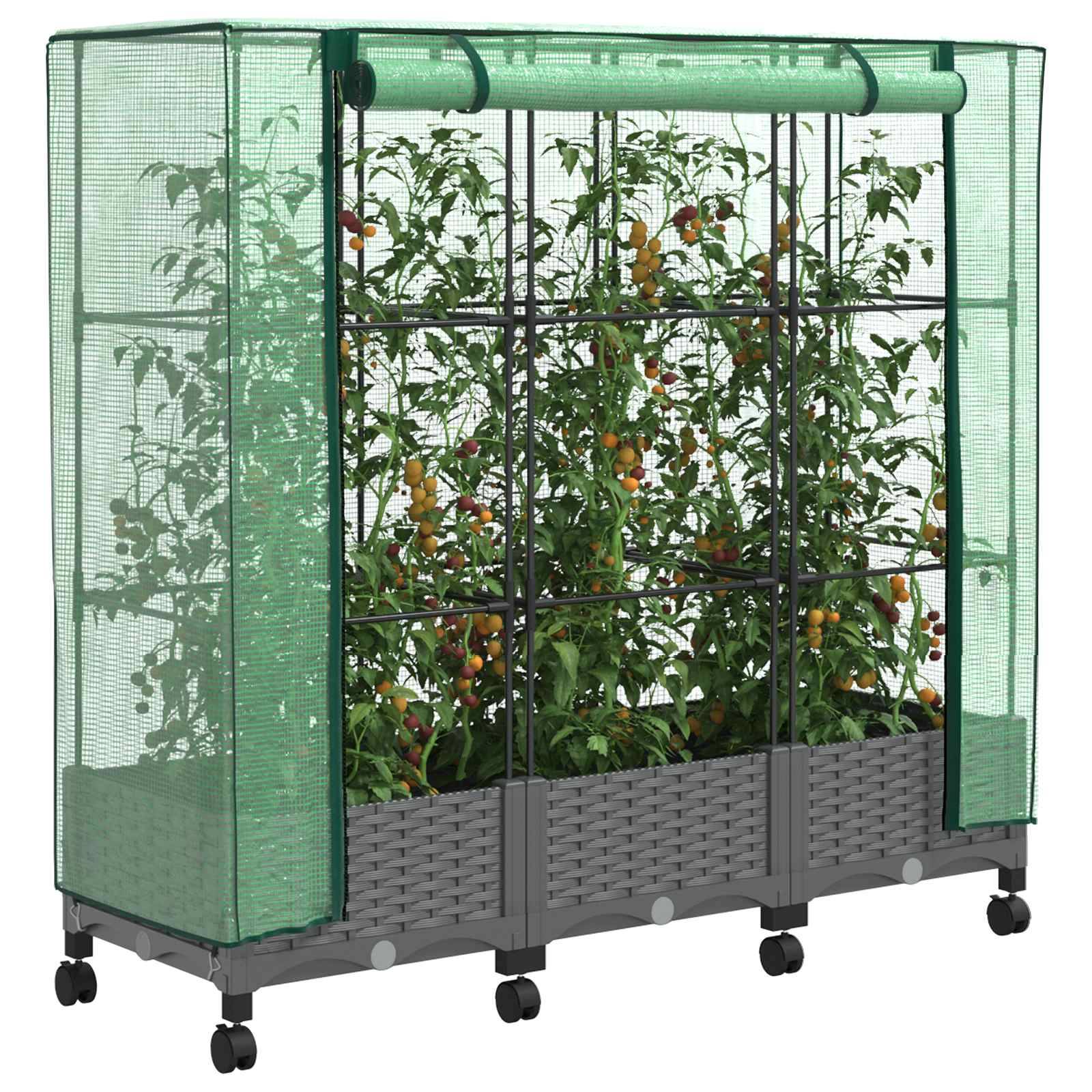 vidaXL Gartenplanter mit Gewächshausabdeckung und Rädern 3 Stk. PP