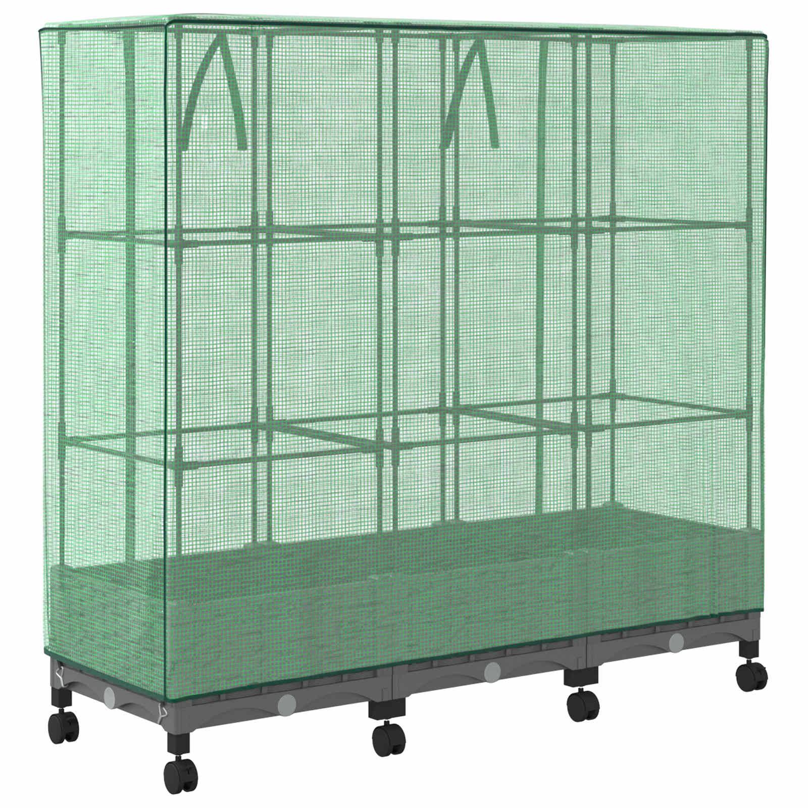 vidaXL Gartenplanter mit Gewächshausabdeckung und Rädern 3 Stk. PP
