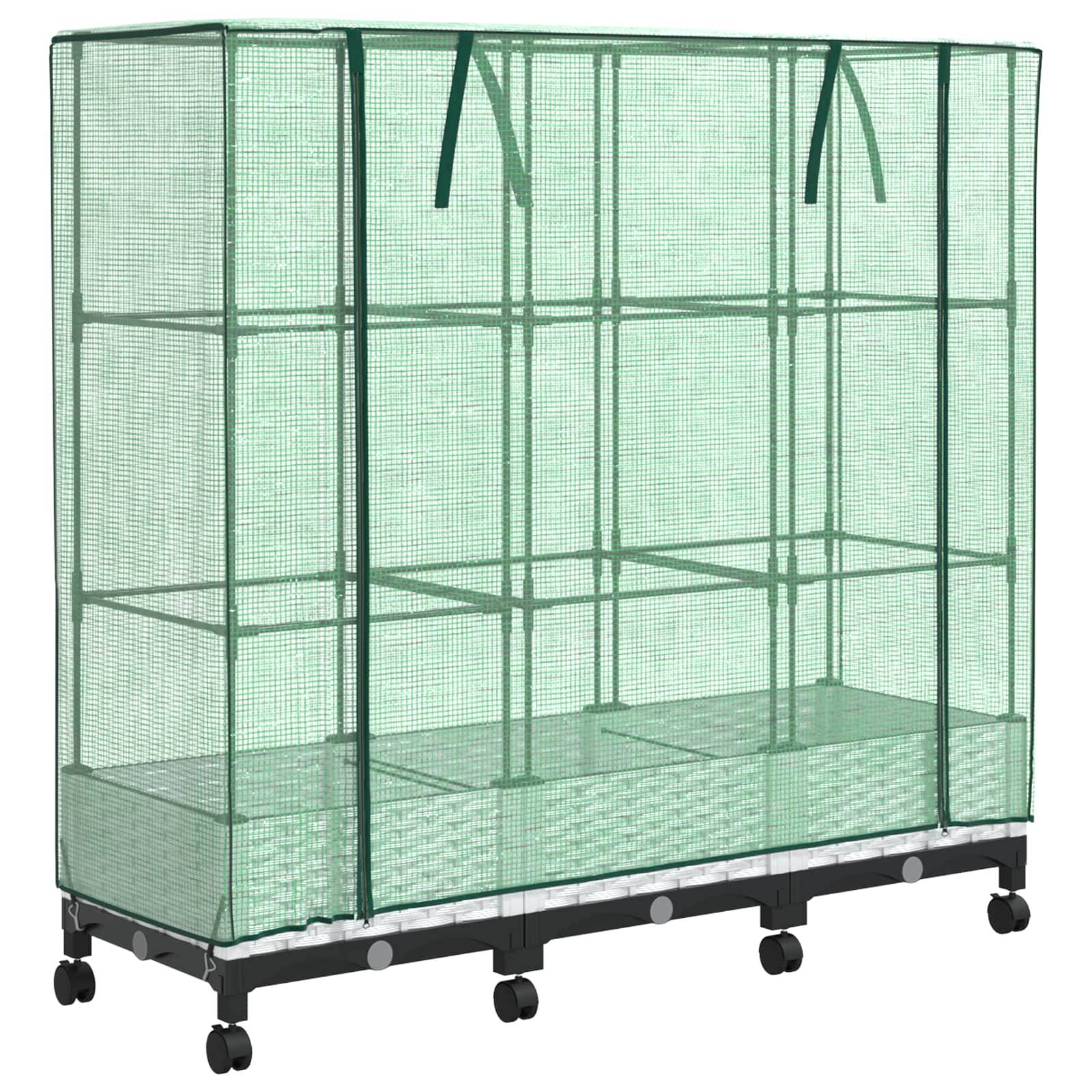 vidaXL Gartenplanter mit Gewächshausabdeckung und Rädern 3 Stk. Weiß