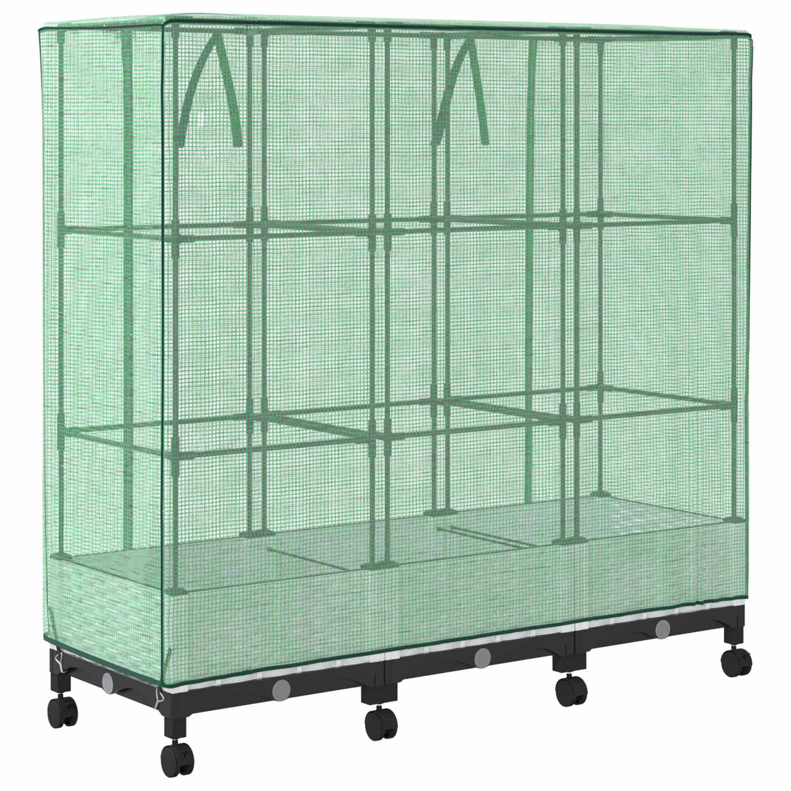 vidaXL Gartenplanter mit Gewächshausabdeckung und Rädern 3 Stk. Weiß