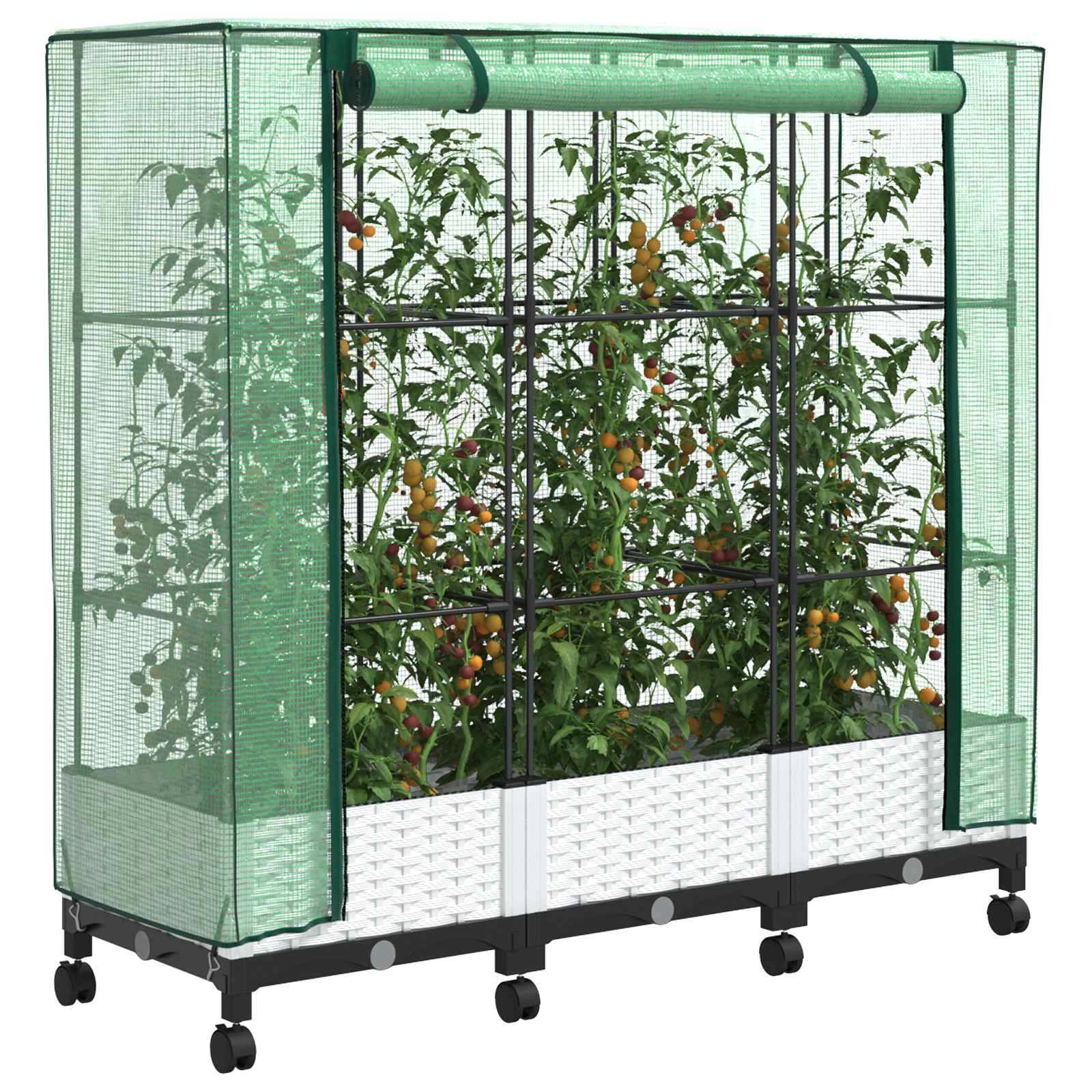 vidaXL Gartenplanter mit Gewächshausabdeckung und Rädern 3 Stk. Weiß