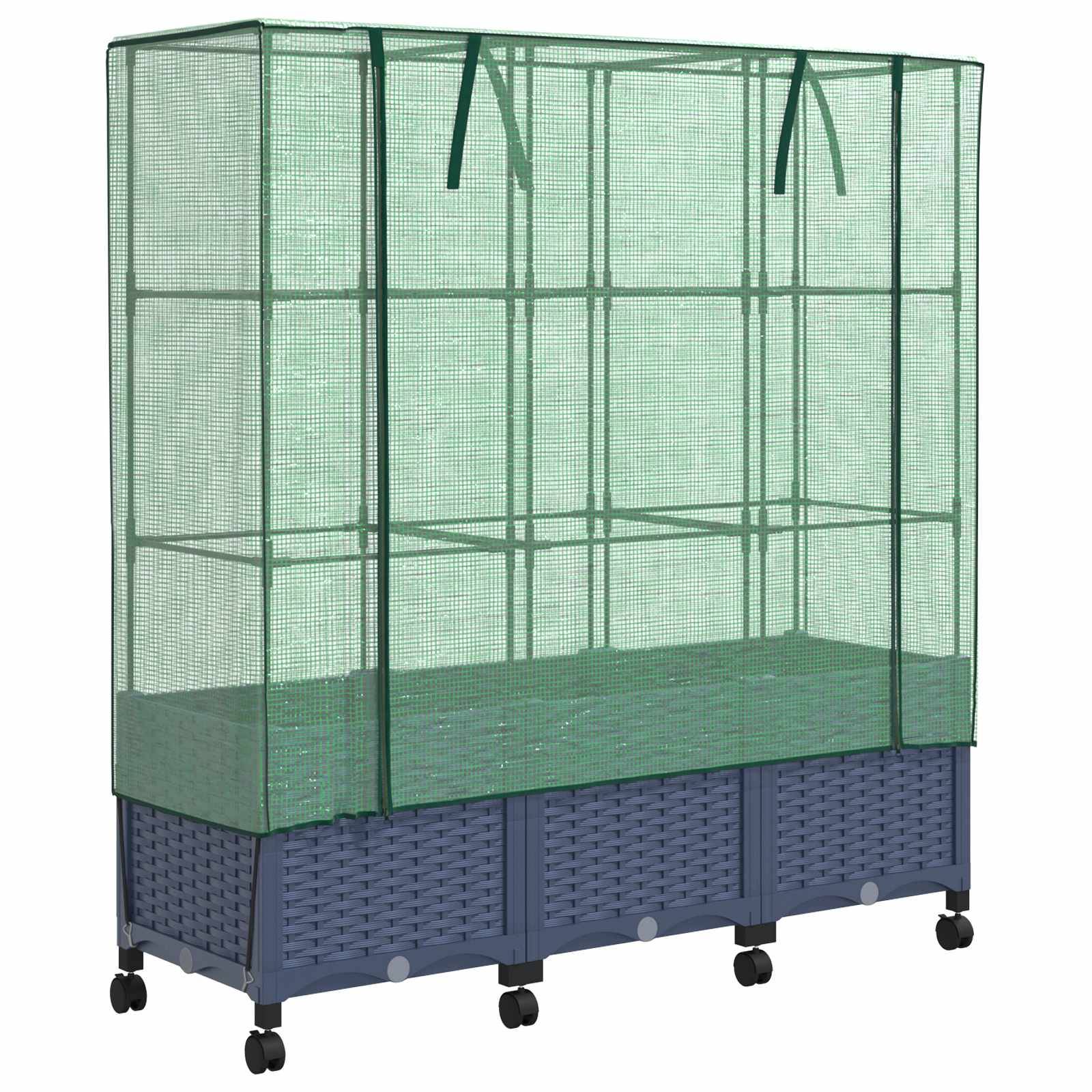 vidaXL Gartenplanter mit Gewächshausabdeckung und Rädern 3 Stk. PP