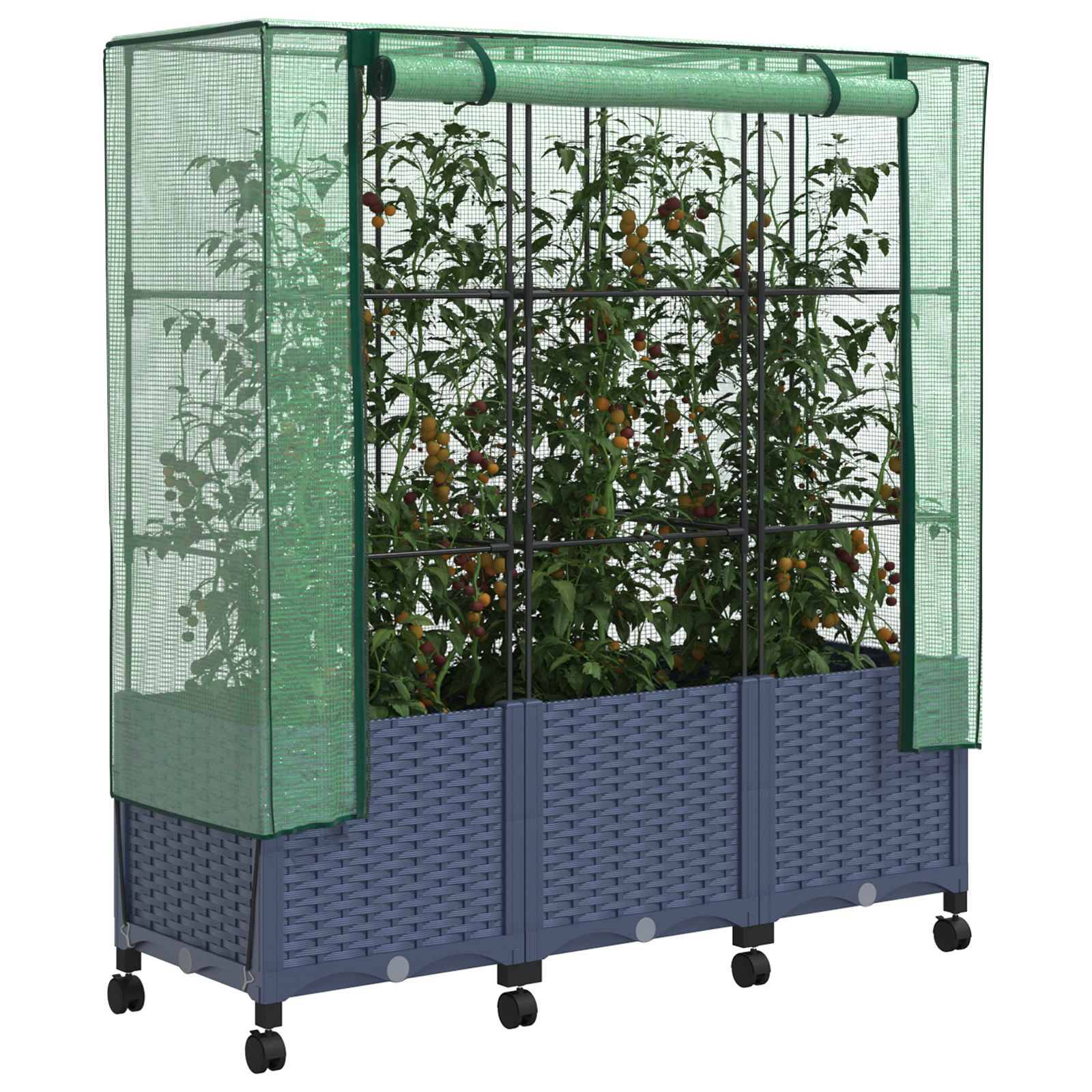 vidaXL Gartenplanter mit Gewächshausabdeckung und Rädern 3 Stk. PP