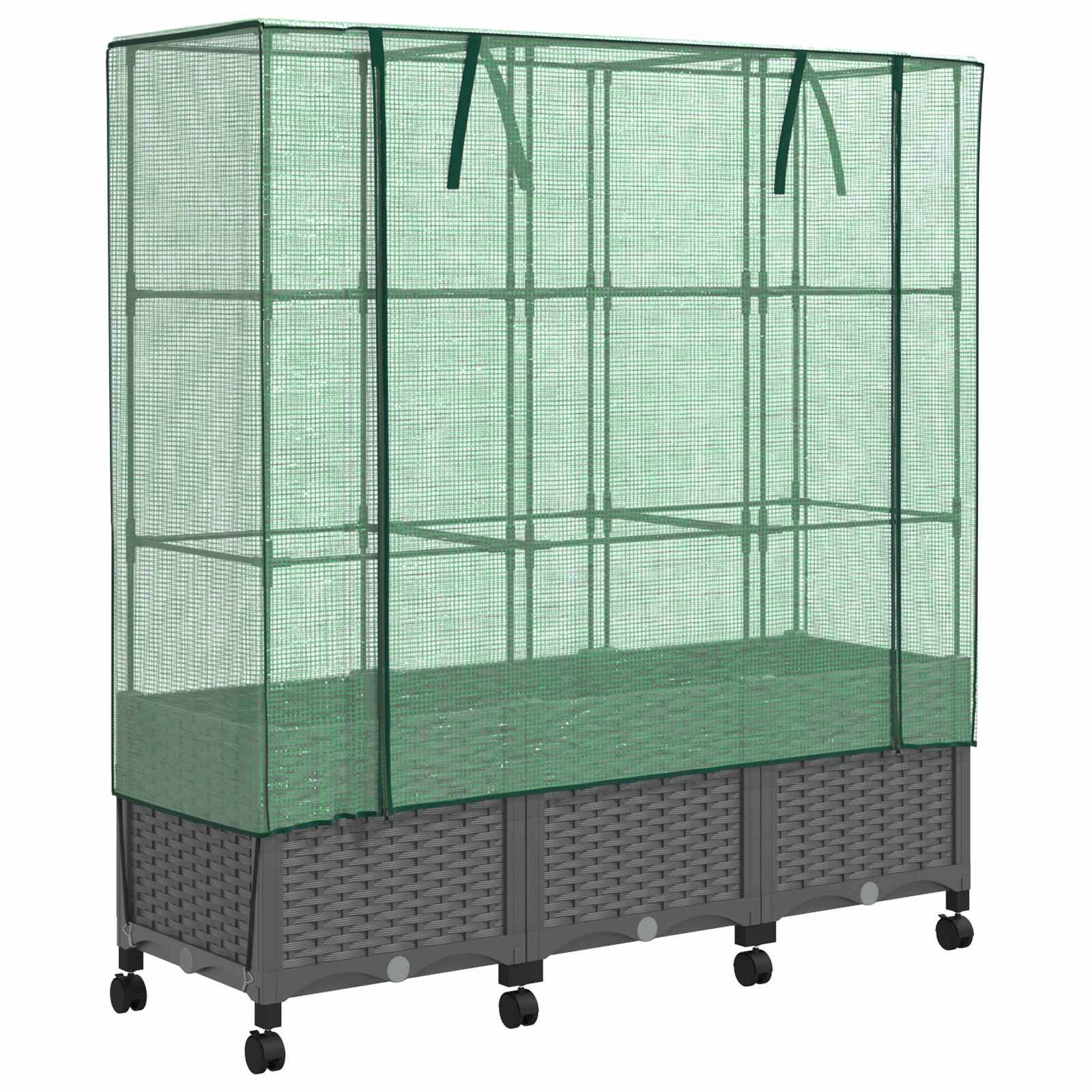 vidaXL Gartenplanter mit Gewächshausabdeckung und Rädern 3 Stk. PP
