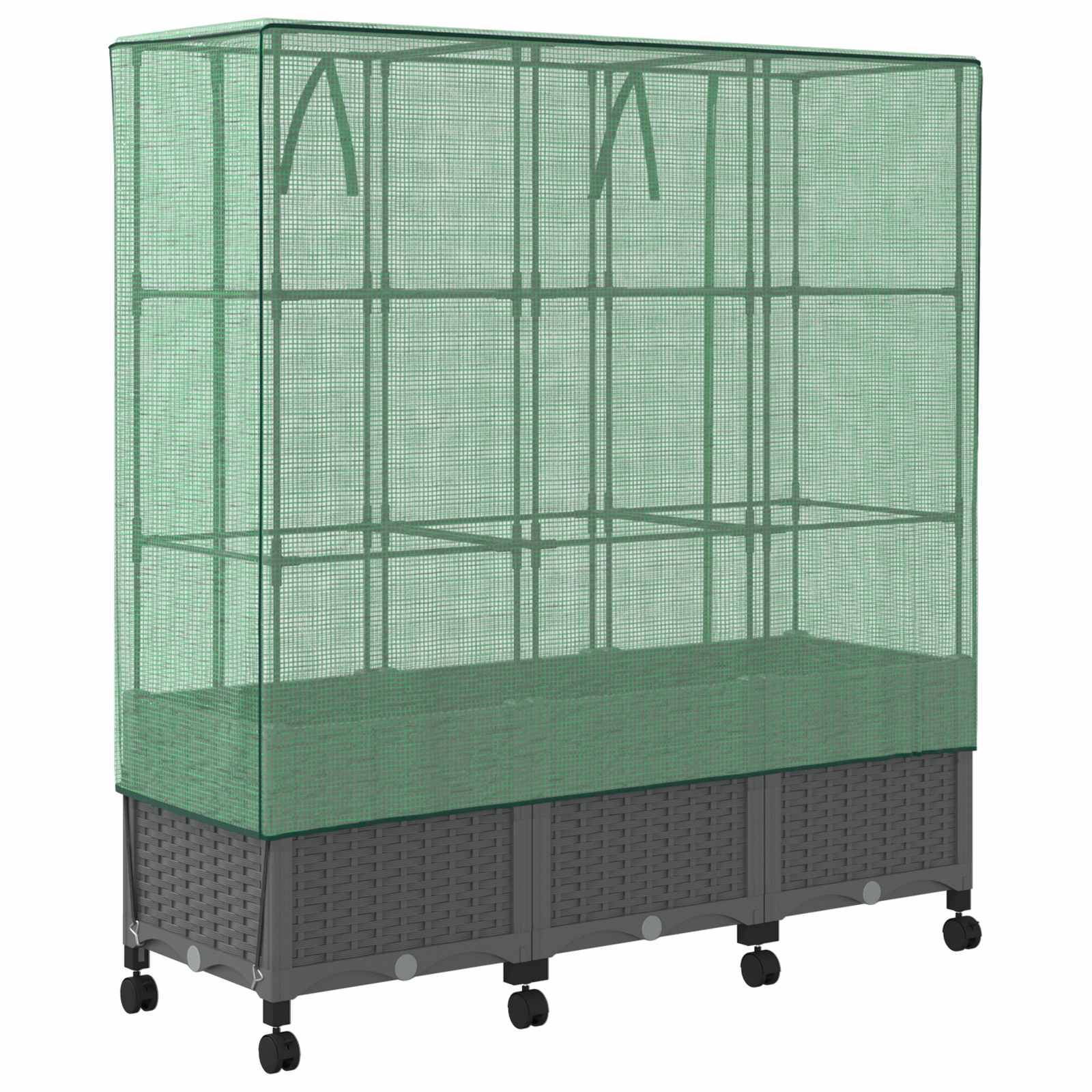 vidaXL Gartenplanter mit Gewächshausabdeckung und Rädern 3 Stk. PP