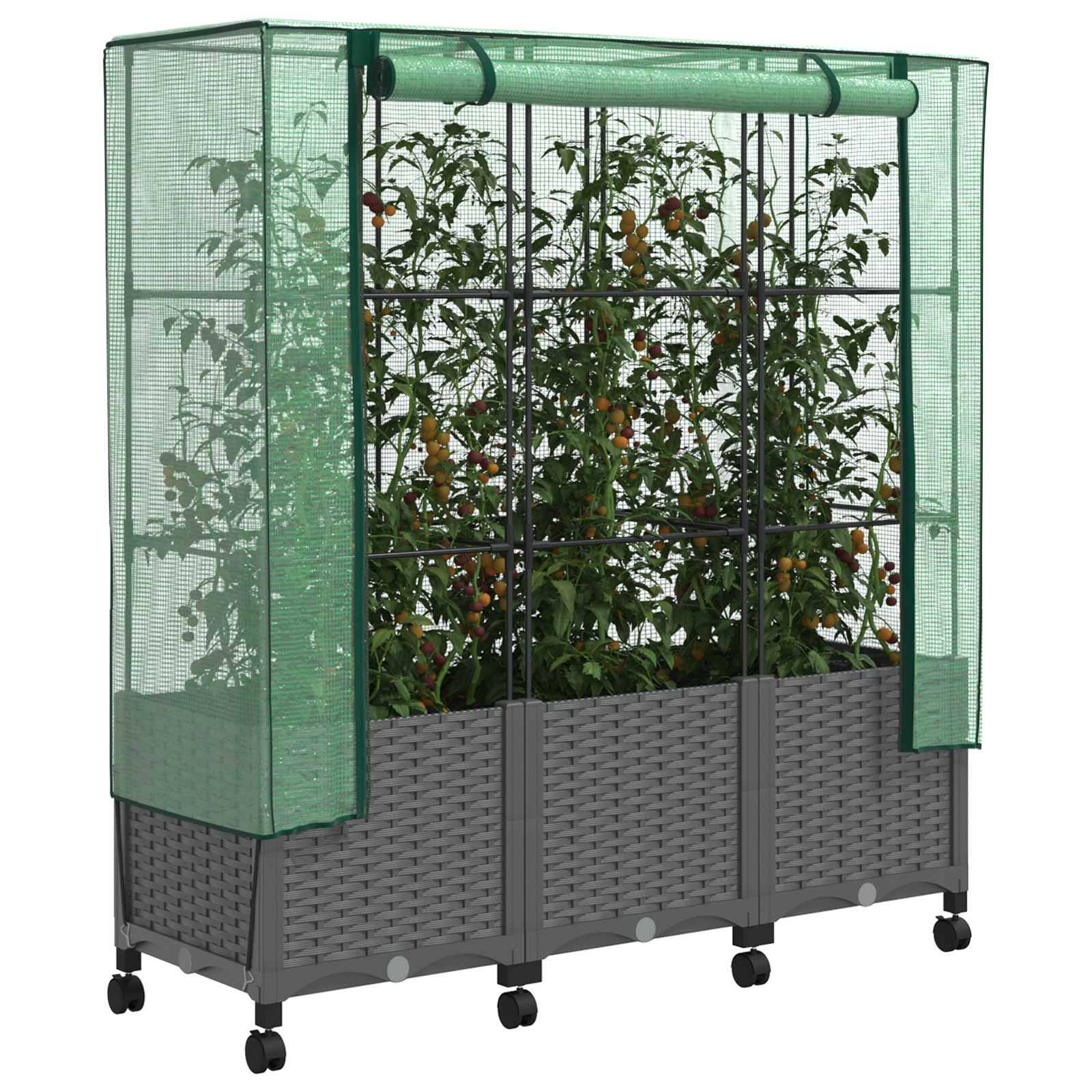 vidaXL Gartenplanter mit Gewächshausabdeckung und Rädern 3 Stk. PP