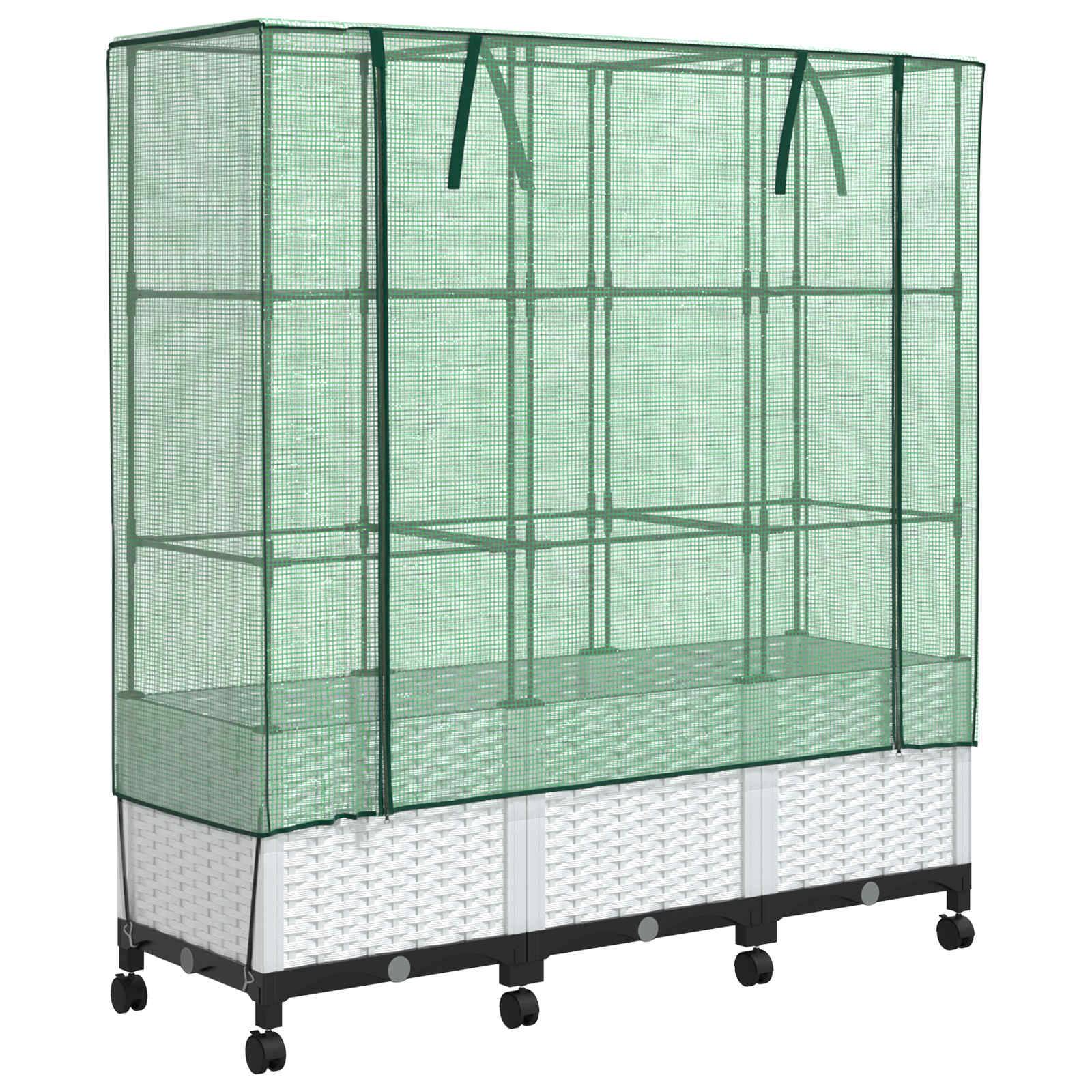 vidaXL Gartenplanter mit Gewächshausabdeckung und Rädern 3 Stk. Weiß