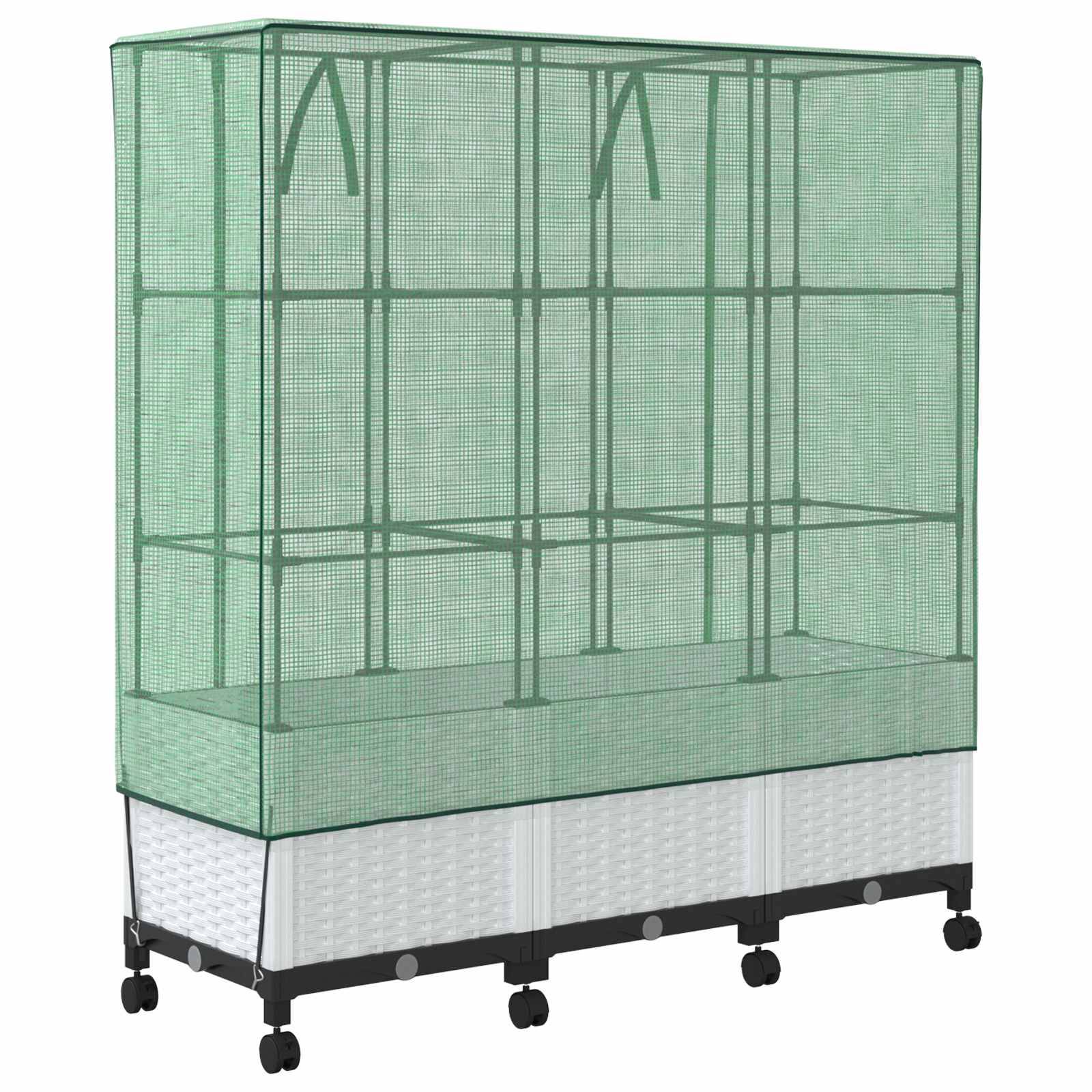 vidaXL Gartenplanter mit Gewächshausabdeckung und Rädern 3 Stk. Weiß