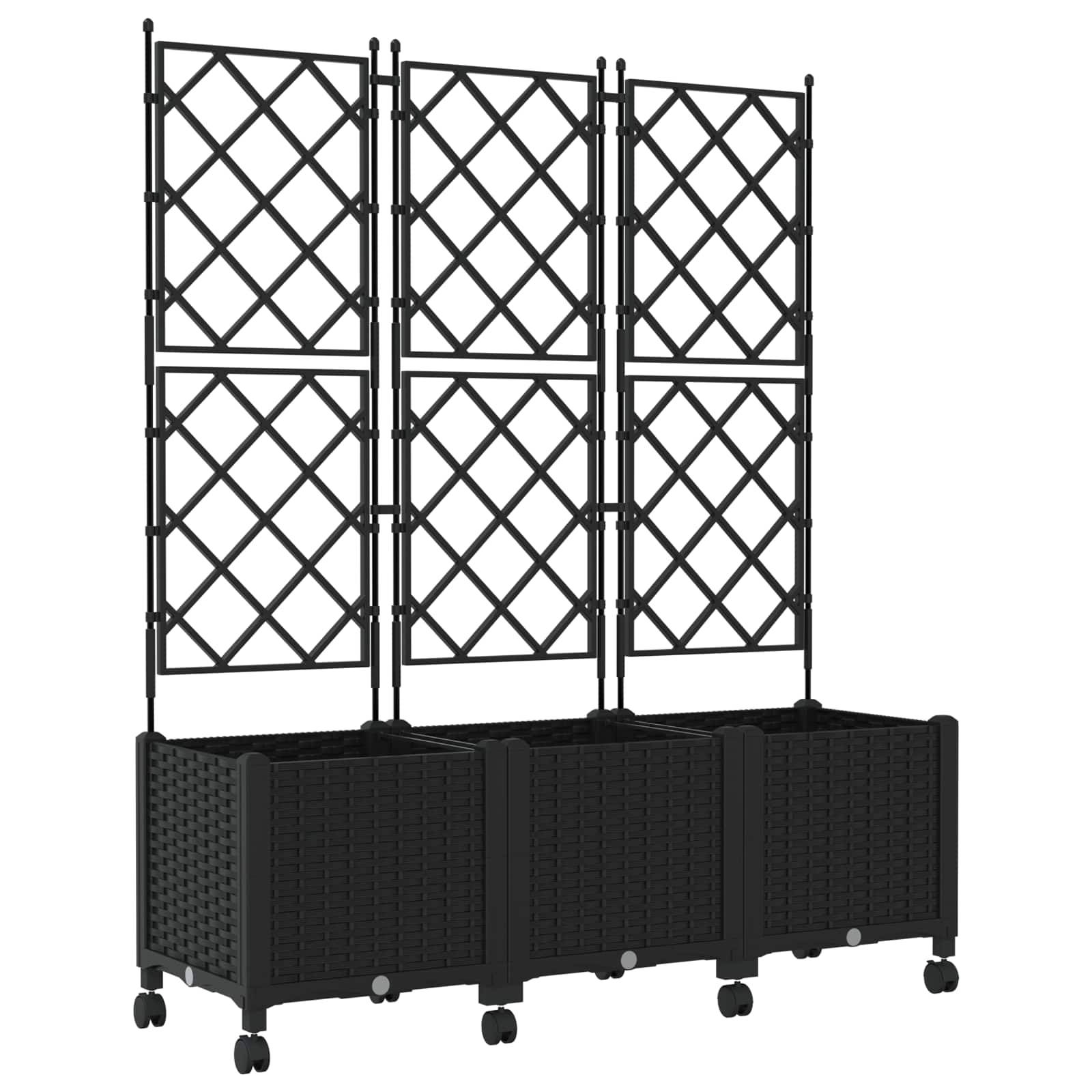 vidaXL Pflanzkübel mit Spalier und Rädern 3 Stk. Schwarz PP