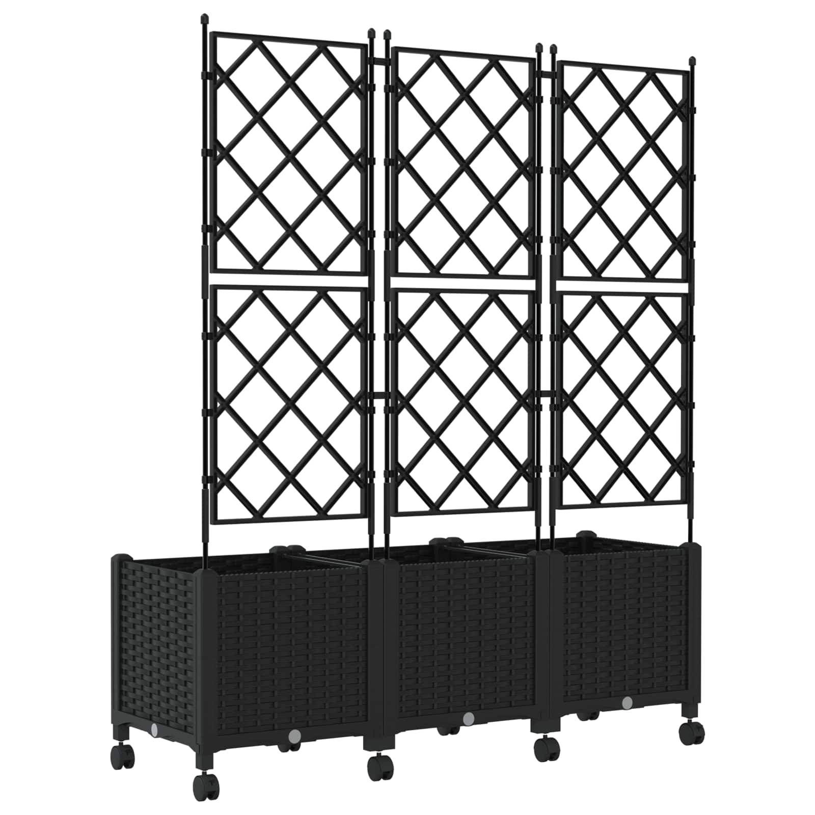 vidaXL Pflanzkübel mit Spalier und Rädern 3 Stk. Schwarz PP