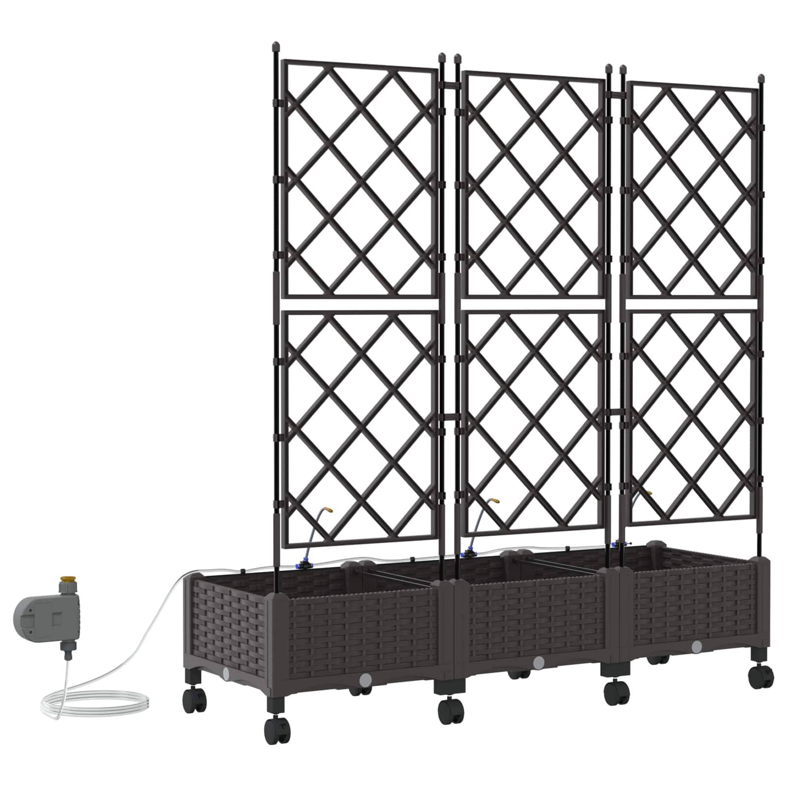 vidaXL Garten Blumenkübel mit Bewässerung und Rädern 3 Stk. Braun PP