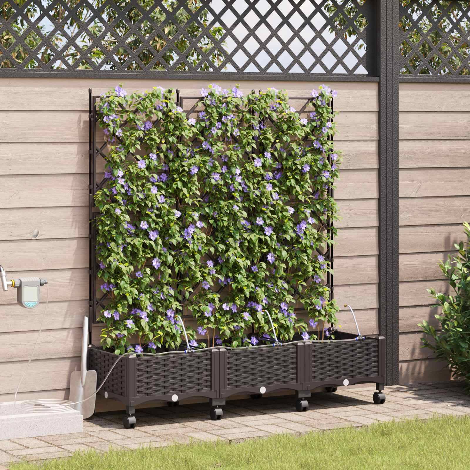 vidaXL Garten Blumenkübel mit Bewässerung und Rädern 3 Stk. Braun PP
