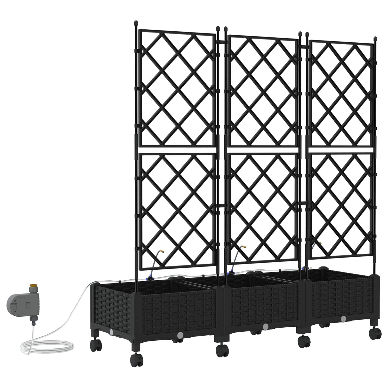 vidaXL Garten Blumenkübel mit Bewässerung und Rädern 3 Stk. Schwarz PP
