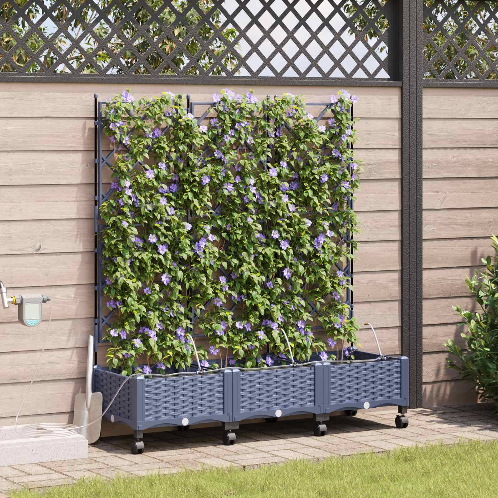 vidaXL Garten Blumenkübel mit Bewässerung und Rädern 3 Stk. Grau PP