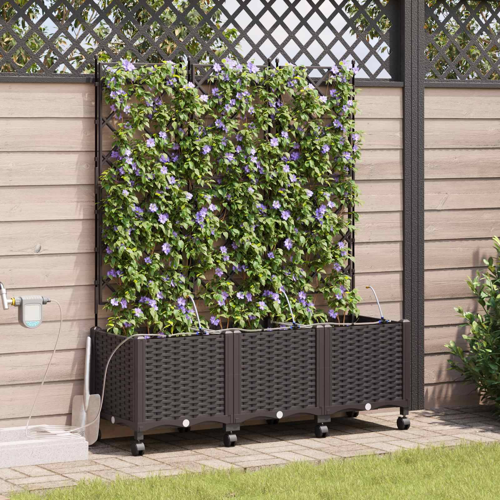 vidaXL Garten Blumenkübel mit Bewässerung und Rädern 3 Stk. Braun PP