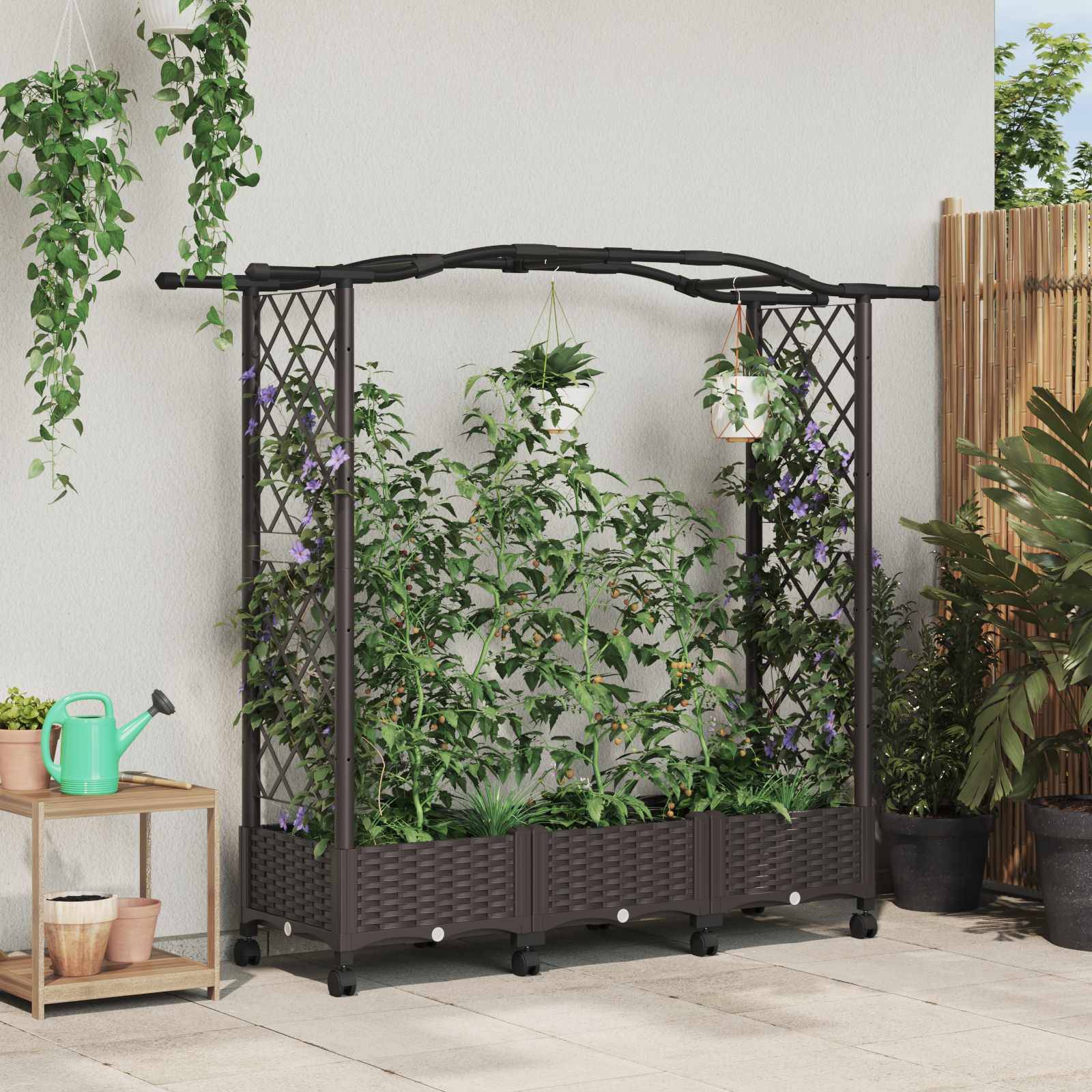 vidaXL Hochbeet mit Spalier und Rädern Braun 169 x 40 x 129 cm PP