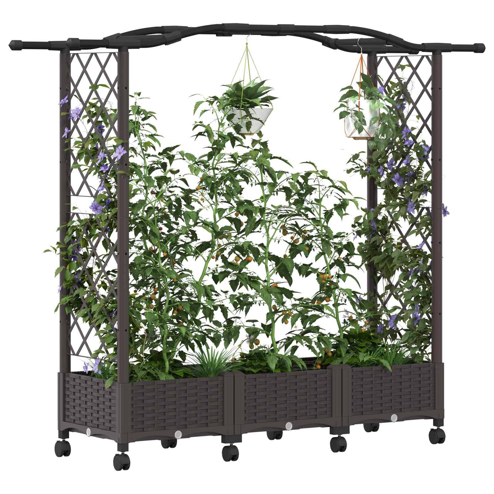 vidaXL Hochbeet mit Spalier und Rädern Braun 169 x 40 x 129 cm PP
