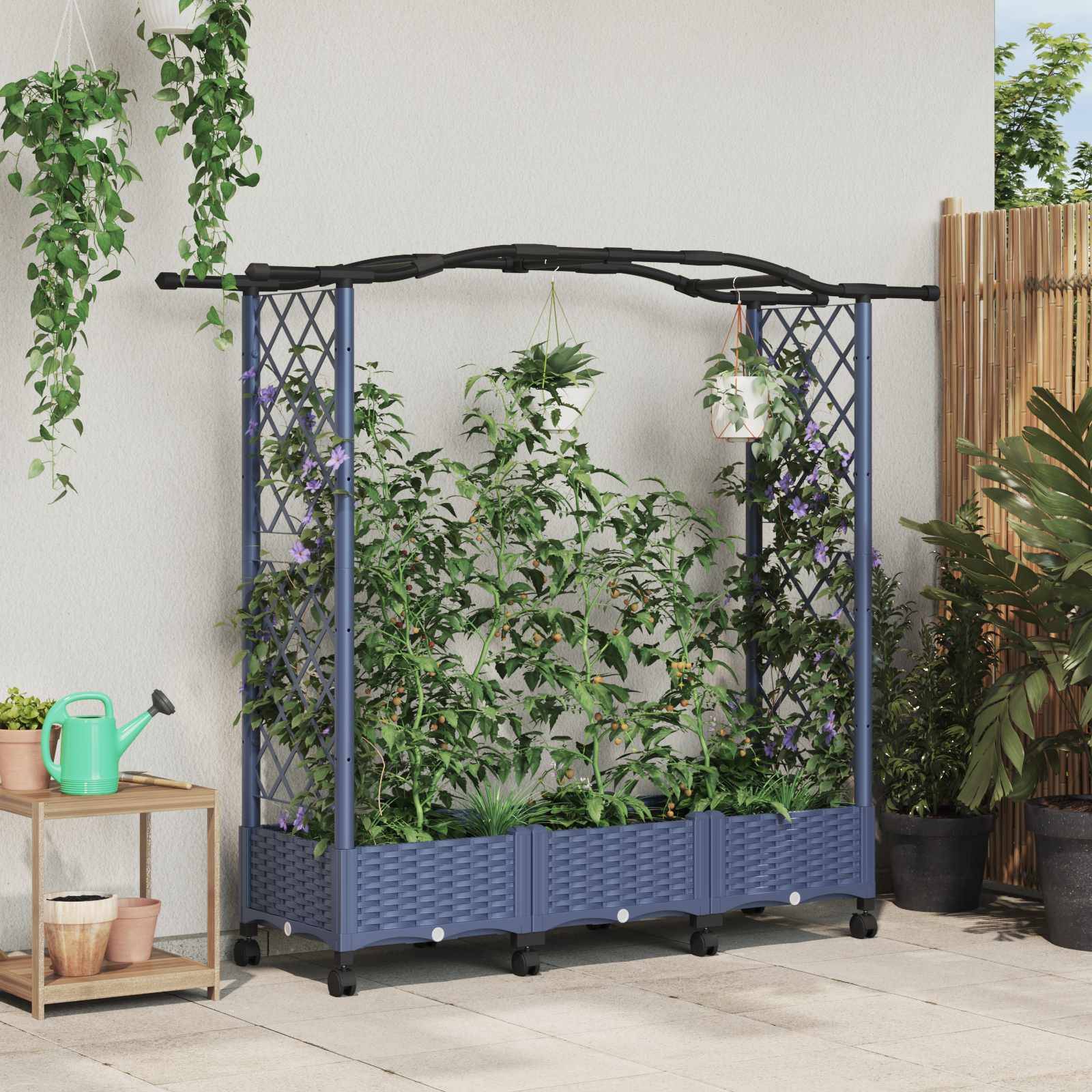 vidaXL Hochbeet mit Rankgitter und Dach Grau 169 x 40 x 129 cm PP