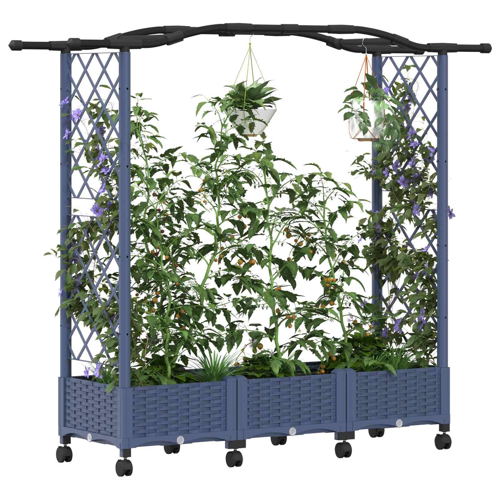 vidaXL Hochbeet mit Rankgitter und Dach Grau 169 x 40 x 129 cm PP
