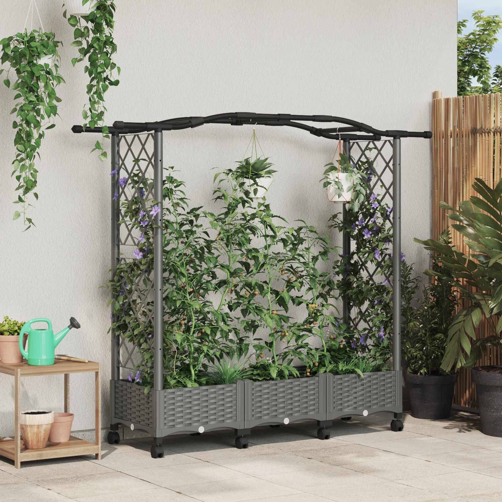 vidaXL Hochbeet mit Rankgitter und Dach Hellgrau 169 x 40 x 129 cm PP