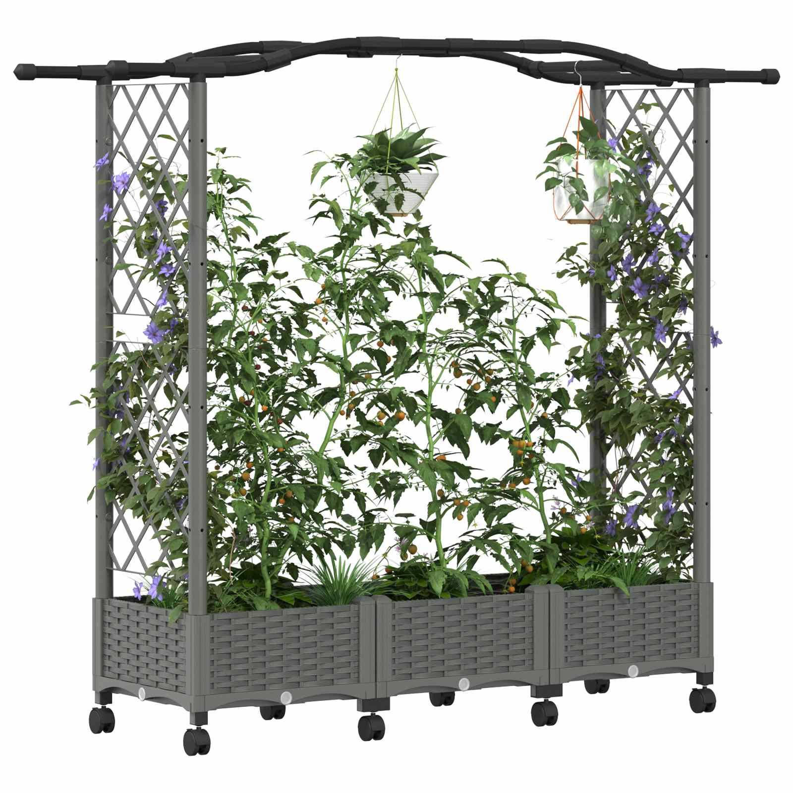 vidaXL Hochbeet mit Rankgitter und Dach Hellgrau 169 x 40 x 129 cm PP