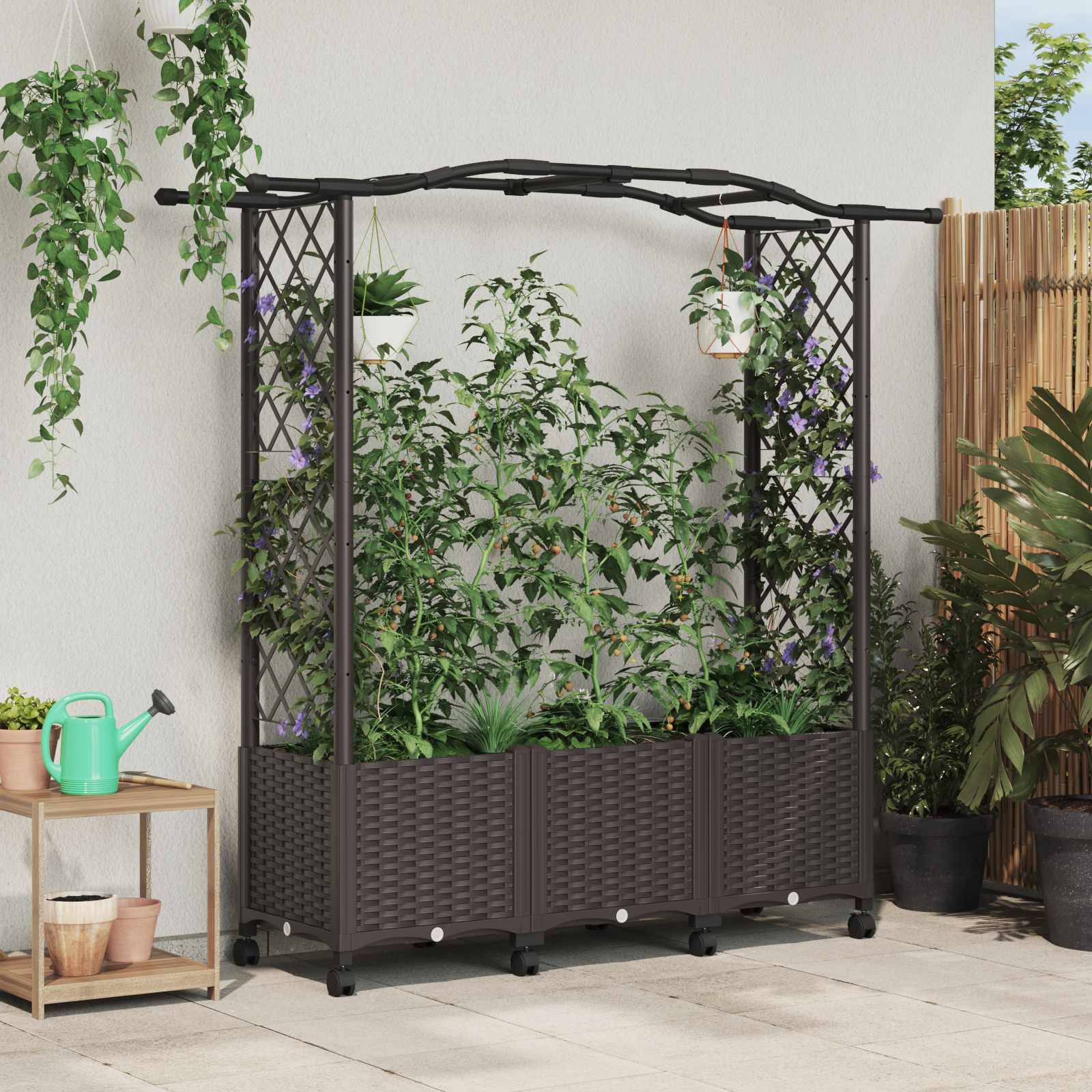 vidaXL Hochbeet mit Rankgitter und Dach Braun 164 x 40 x 144 cm PP