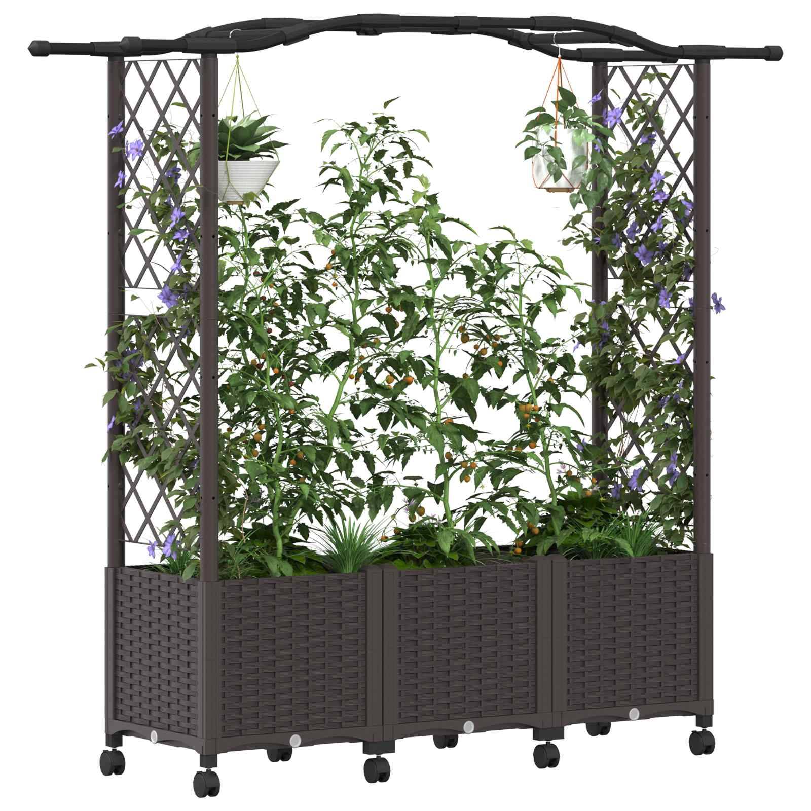 vidaXL Hochbeet mit Rankgitter und Dach Braun 164 x 40 x 144 cm PP