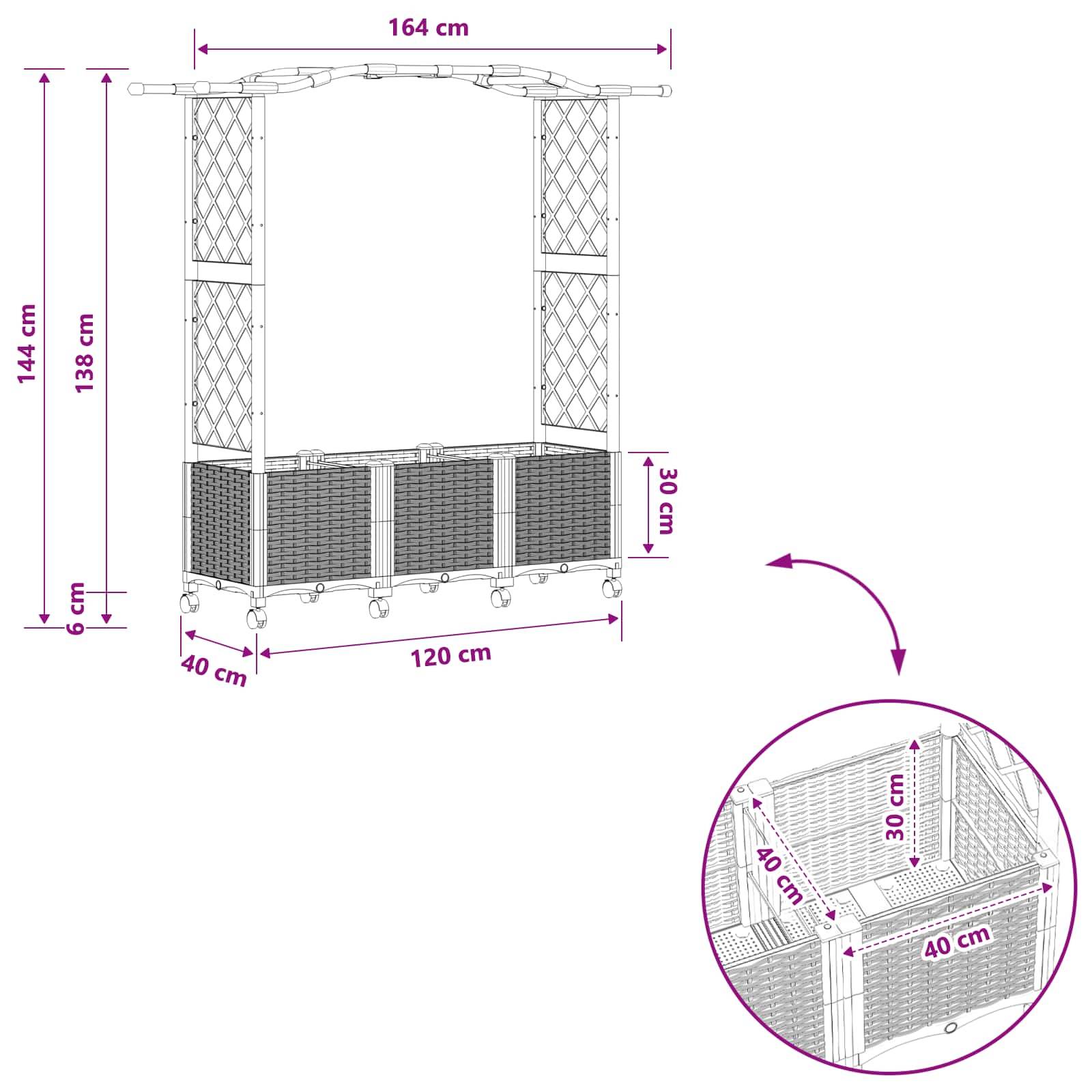 vidaXL Hochbeet mit Rankgitter und Dach Braun 164 x 40 x 144 cm PP
