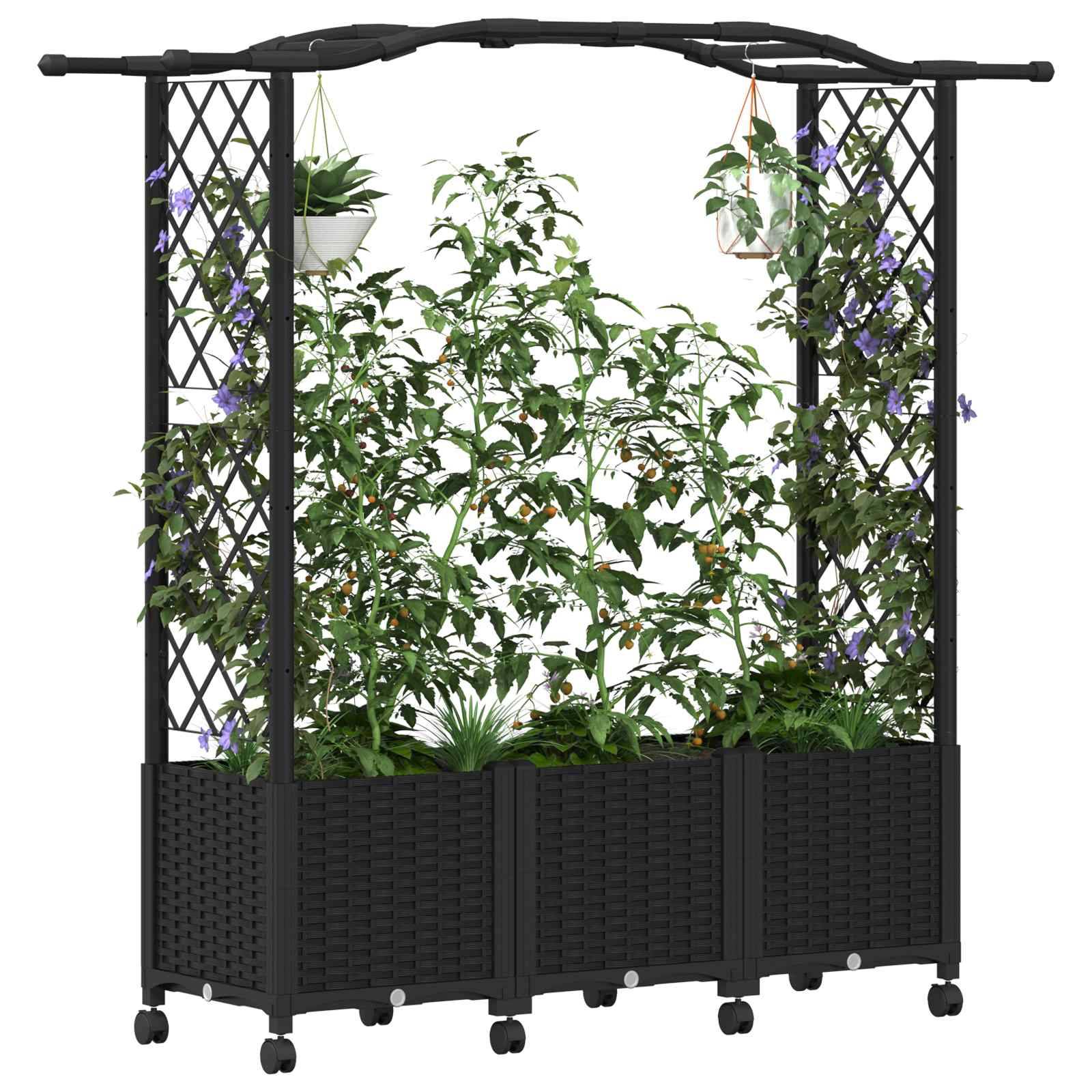 vidaXL Hochbeet mit Rankgitter und Dach Schwarz 164 x 40 x 144 cm PP